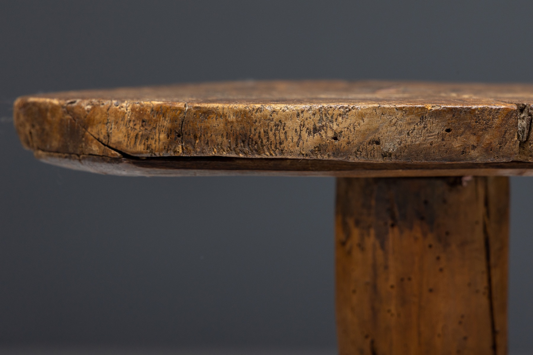 Antique rustic round tripod table in solid wood