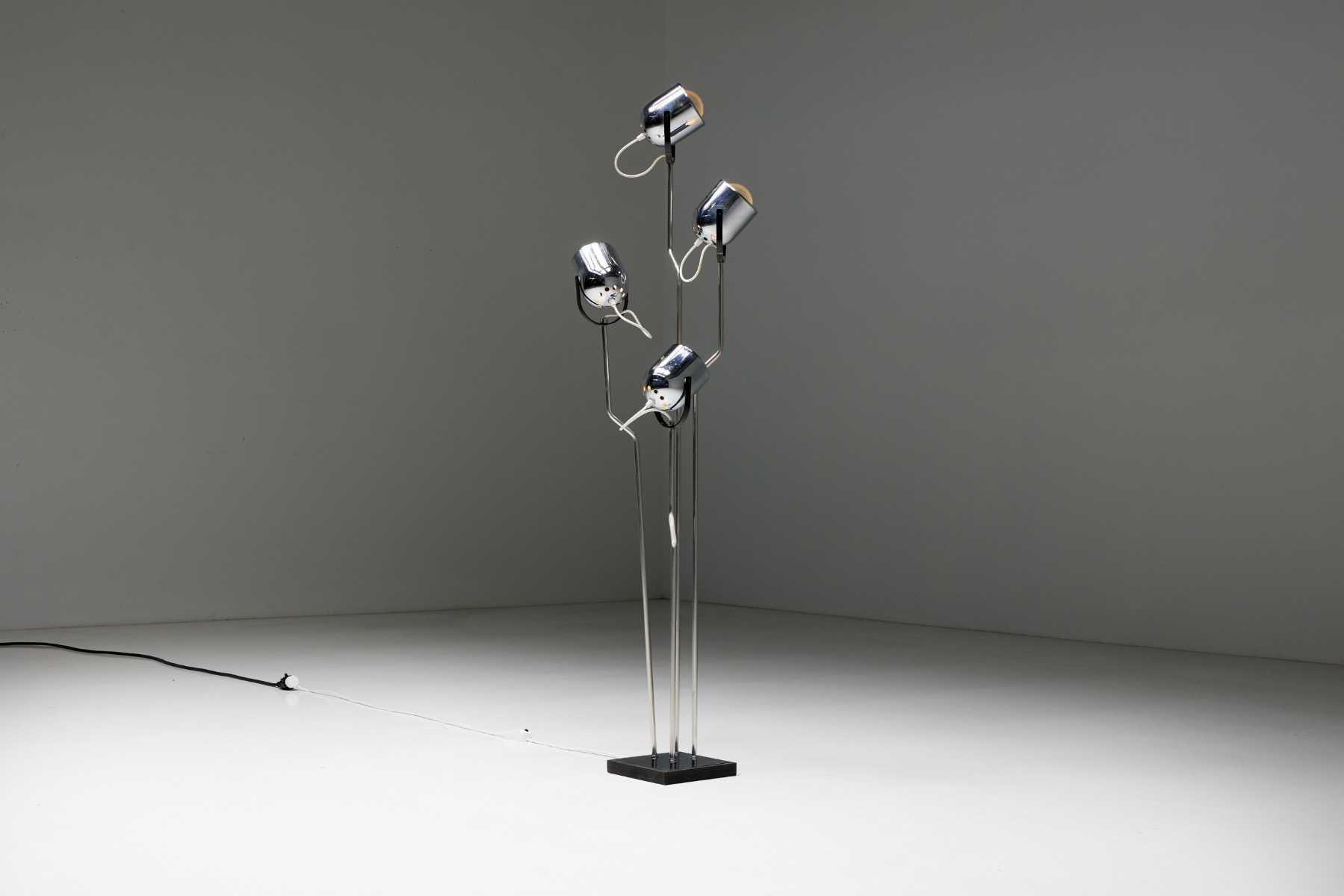 Architectural chrome floor lamp in Italian design