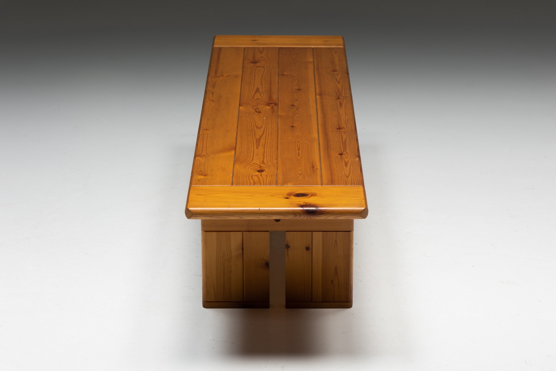 Architectural pine bench in brutalist design