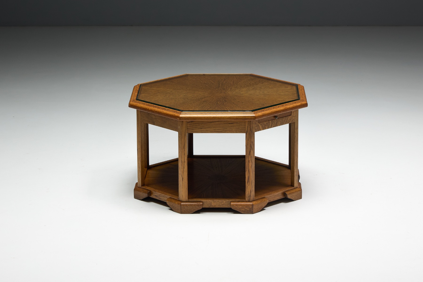Art Deco coffee table with octagonal top and architectural balance