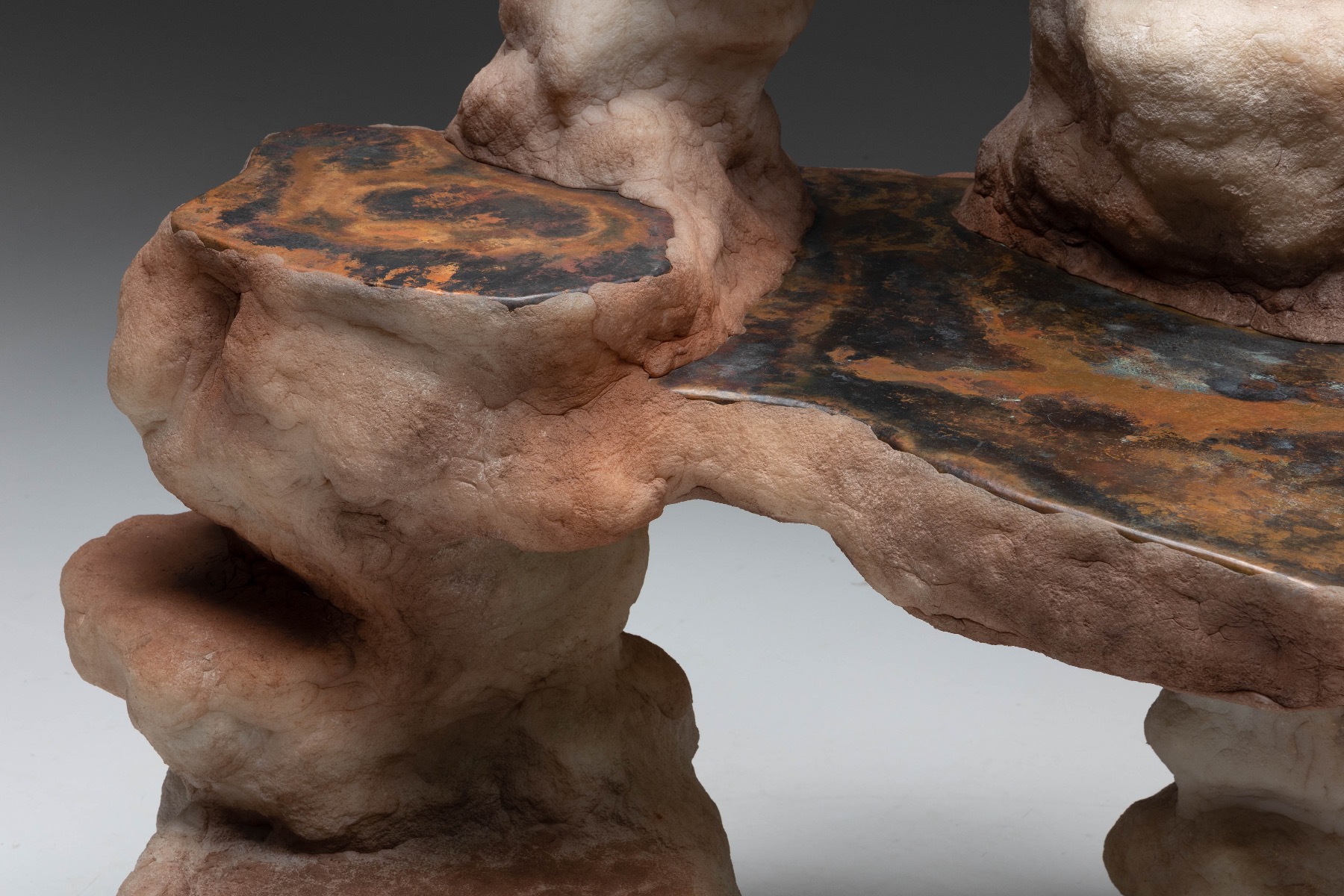 Artistic lithic desk and chair with organic form