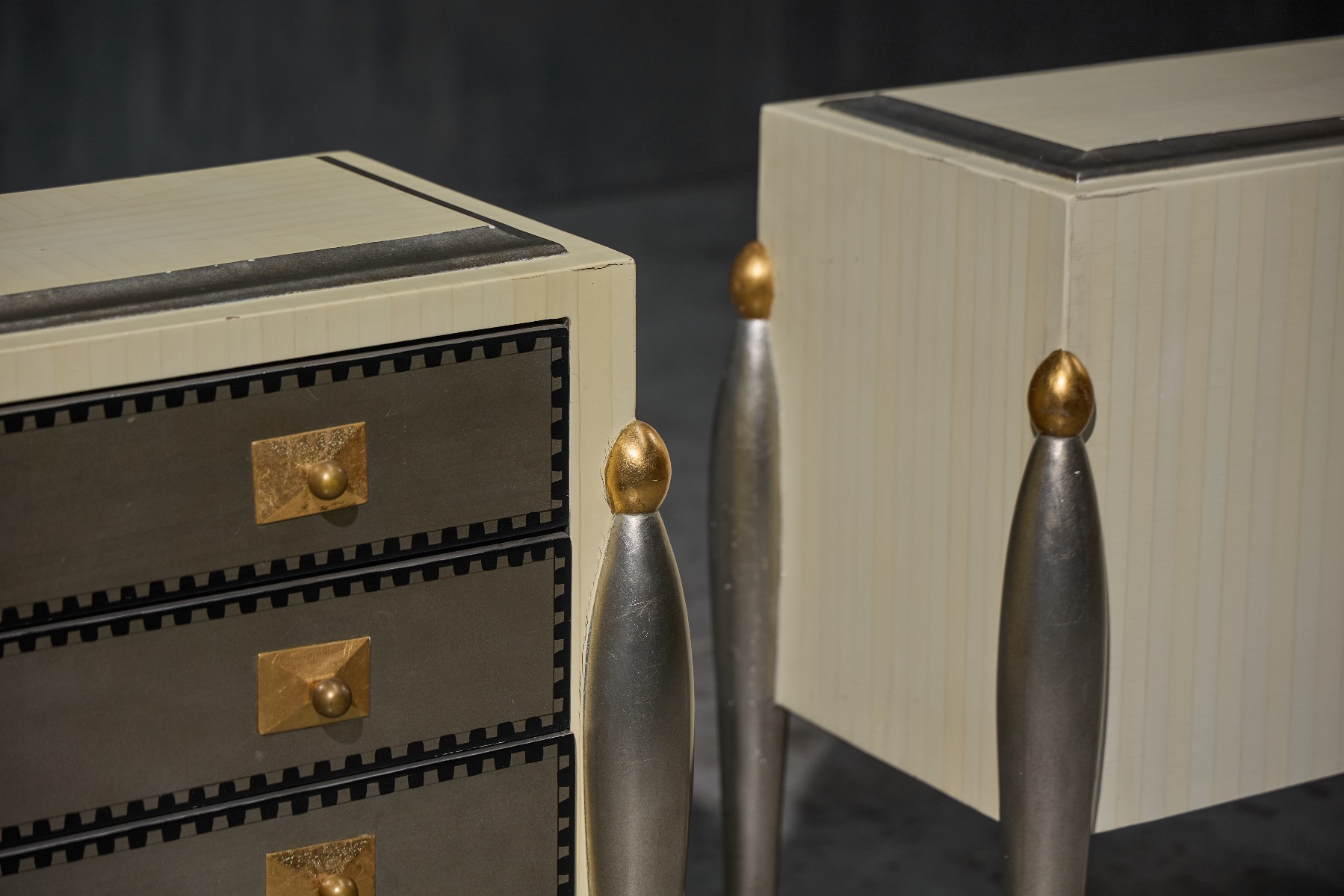 Sculptural Regency glam cabinet with multiple drawers