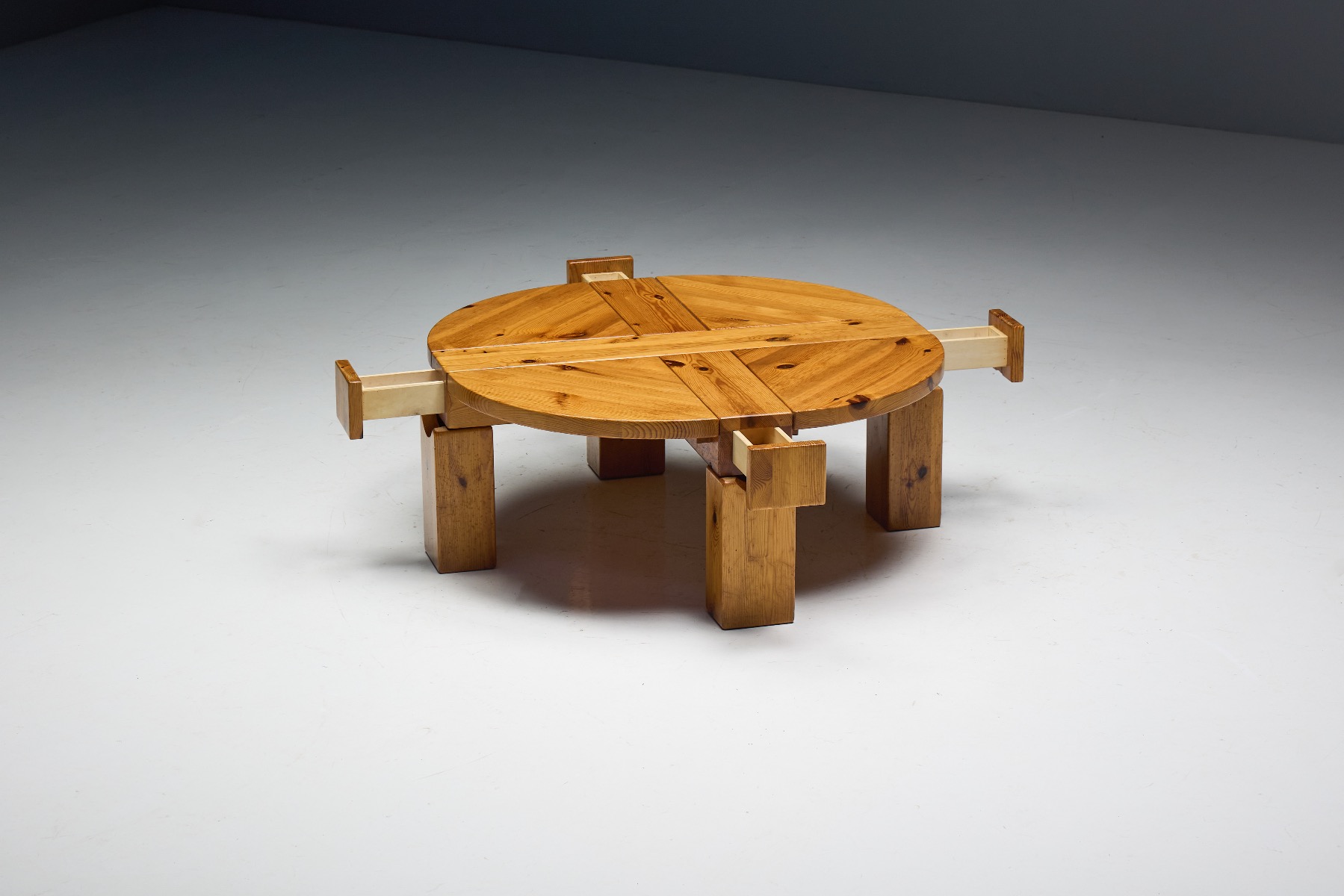 Collectible vintage pine coffee table from the 1970s