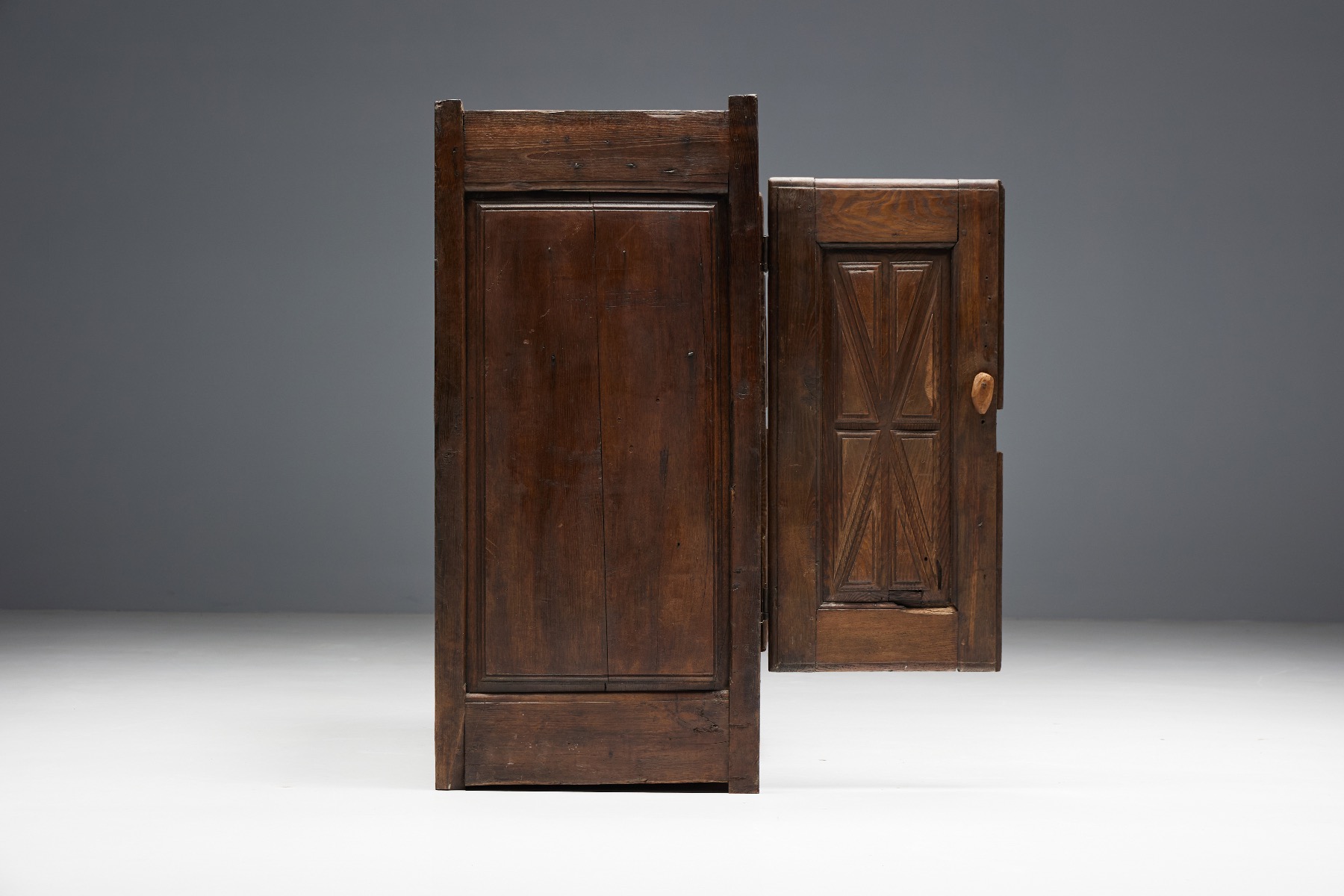 Country style rustic folk art cupboard in wood