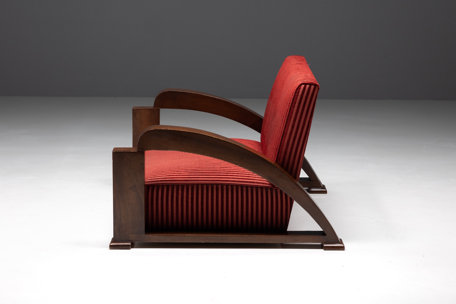Elegant French sofa in red striped velvet design