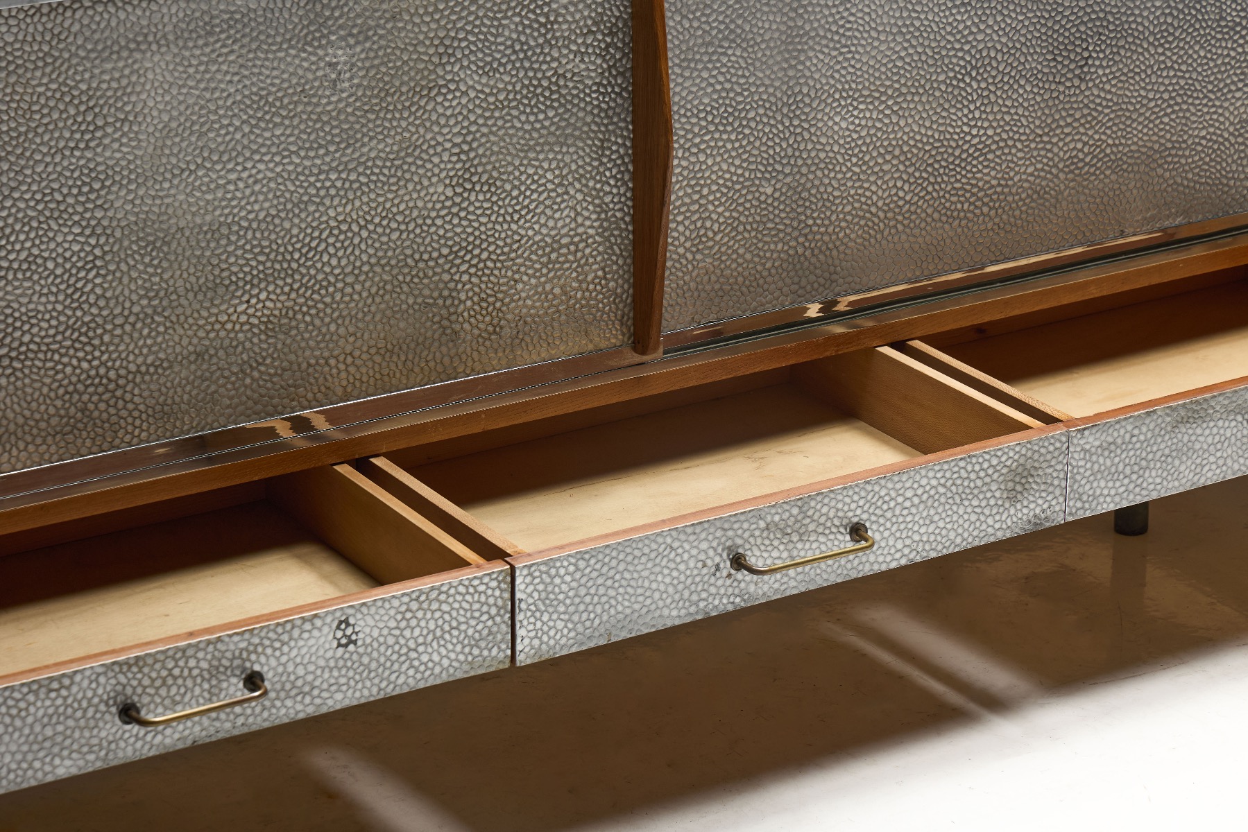 European mid century sideboard with hammered metal front