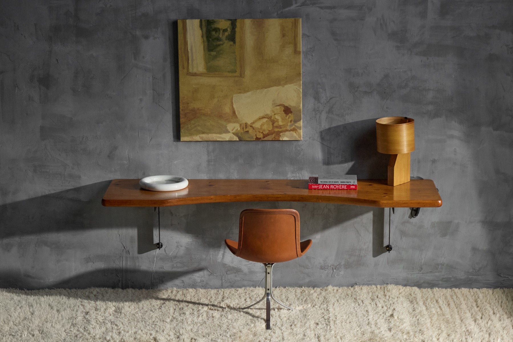 French modernist work desk mounted on the wall, designed by Charlotte Perriand