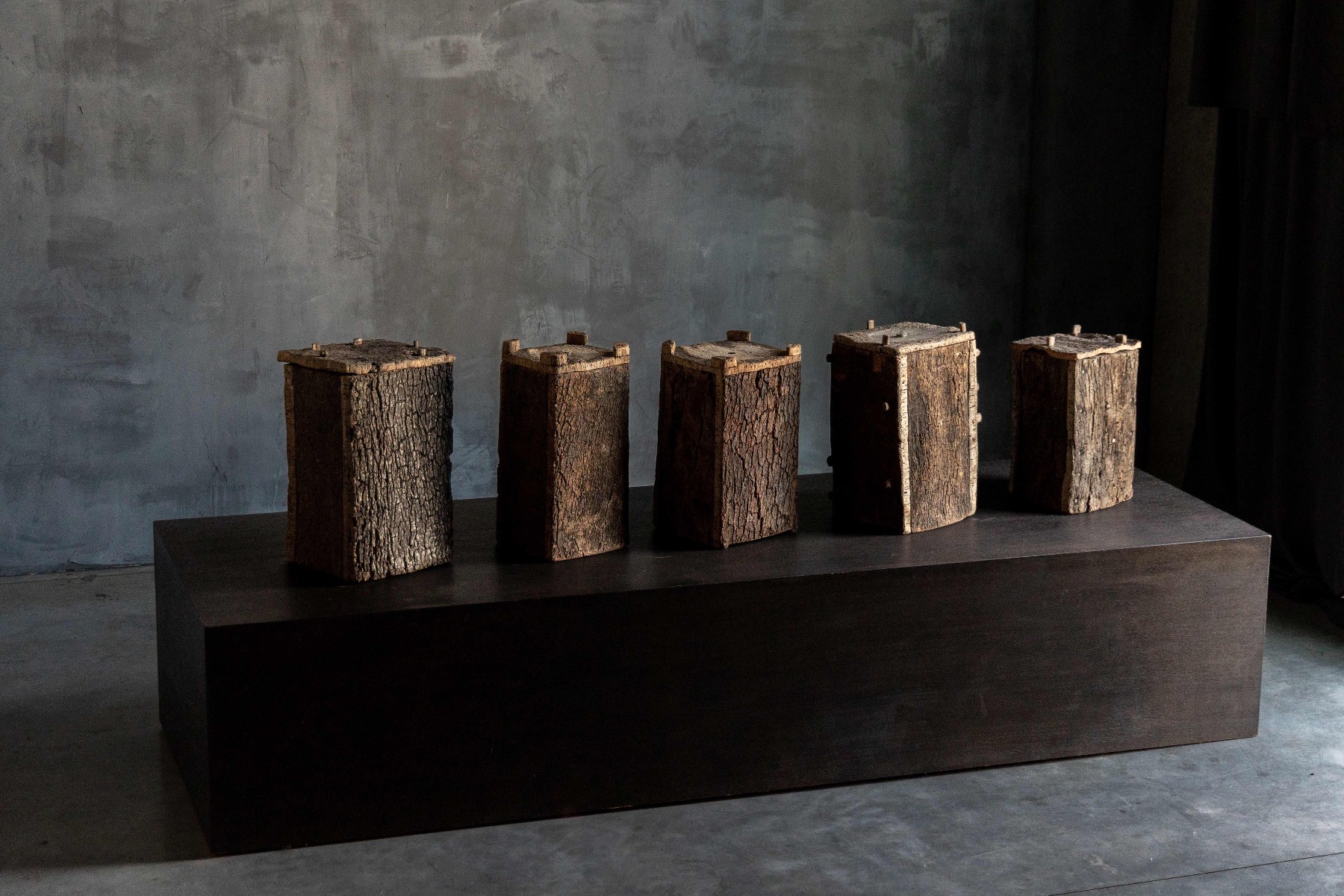 Organic Wabi Sabi log beehives with raw texture