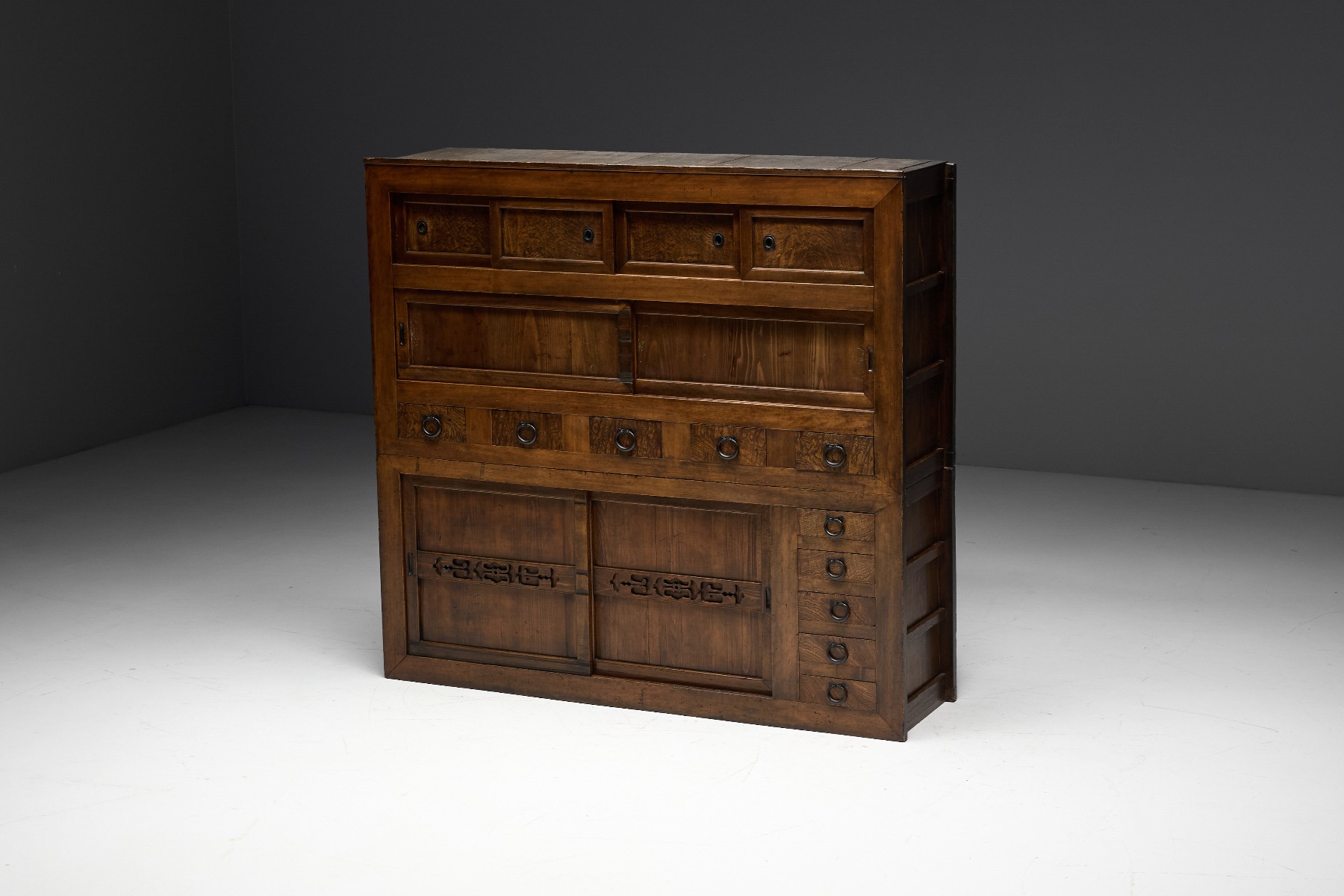 Japanese Mizayu Tansu cabinet with functional storage lay