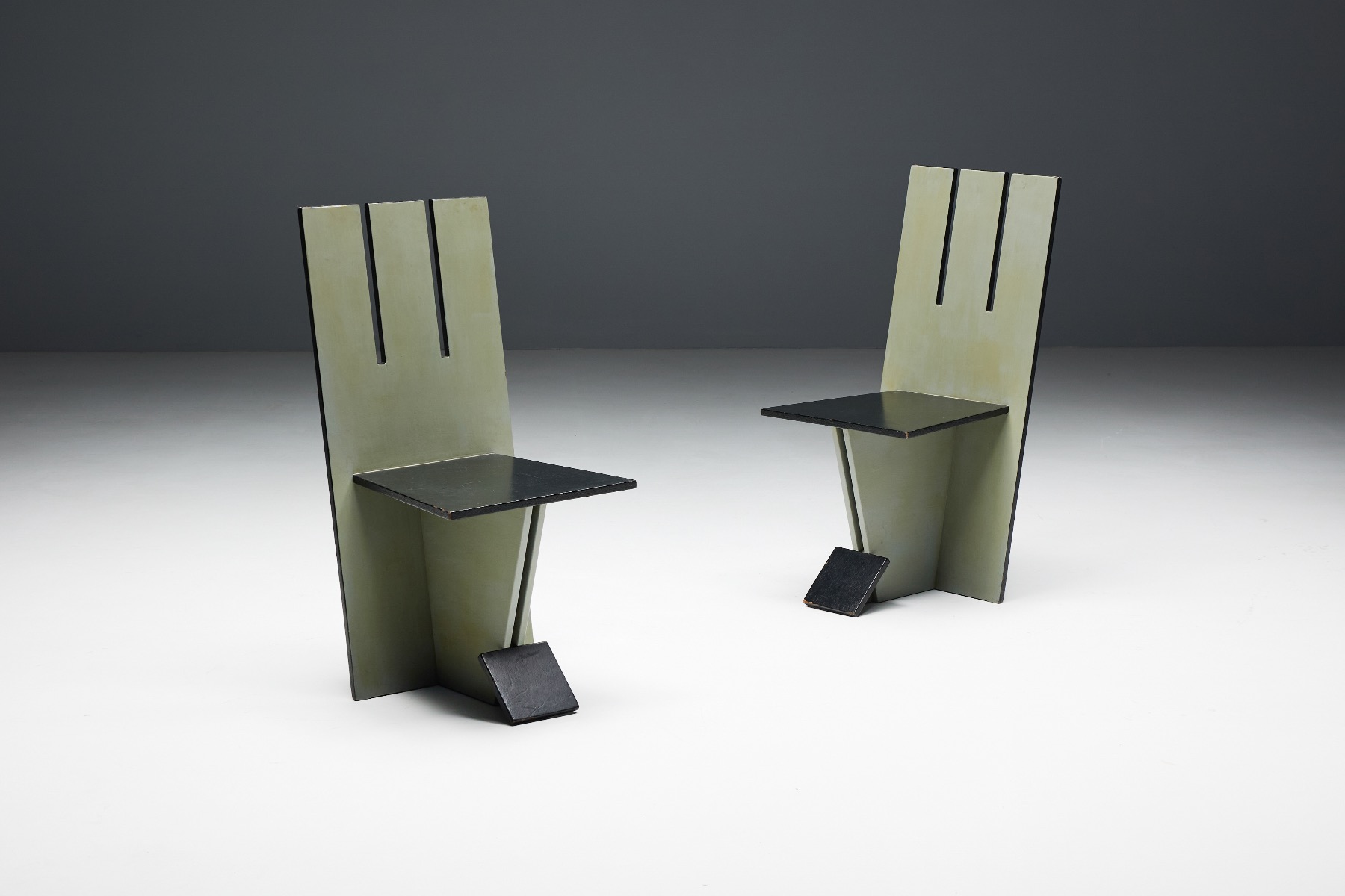 Minimalist geometric dining chairs mid century design