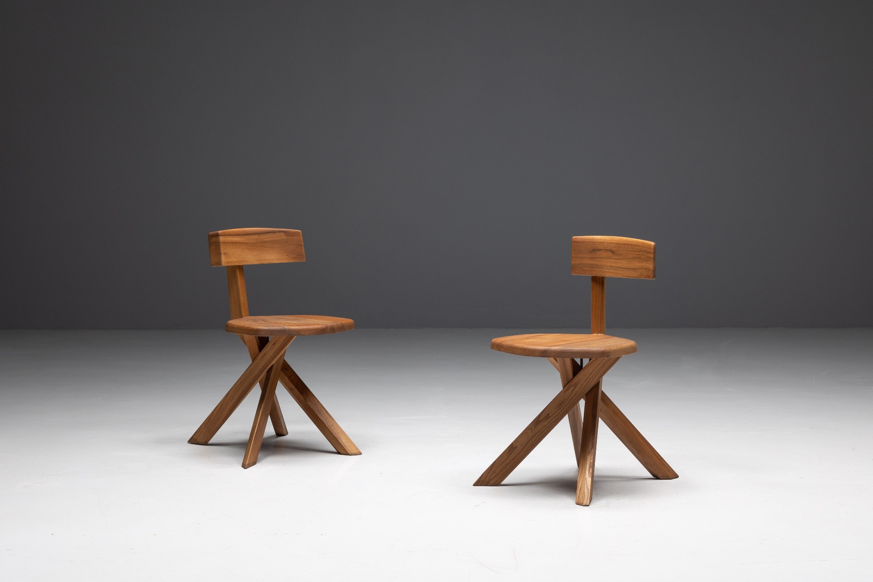 Minimalist S34 dining chairs by Pierre Chapo design 1960s