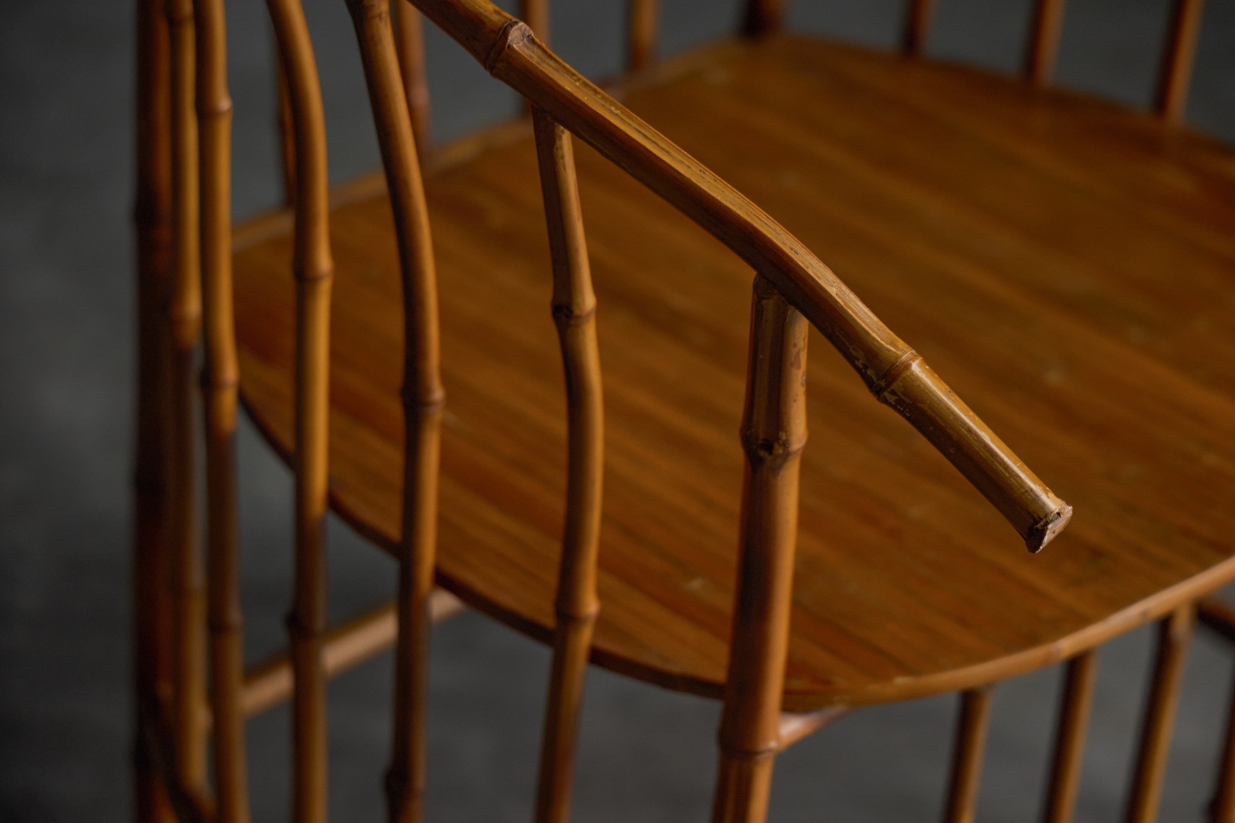 Seventies bamboo armchairs with calm rustic presence