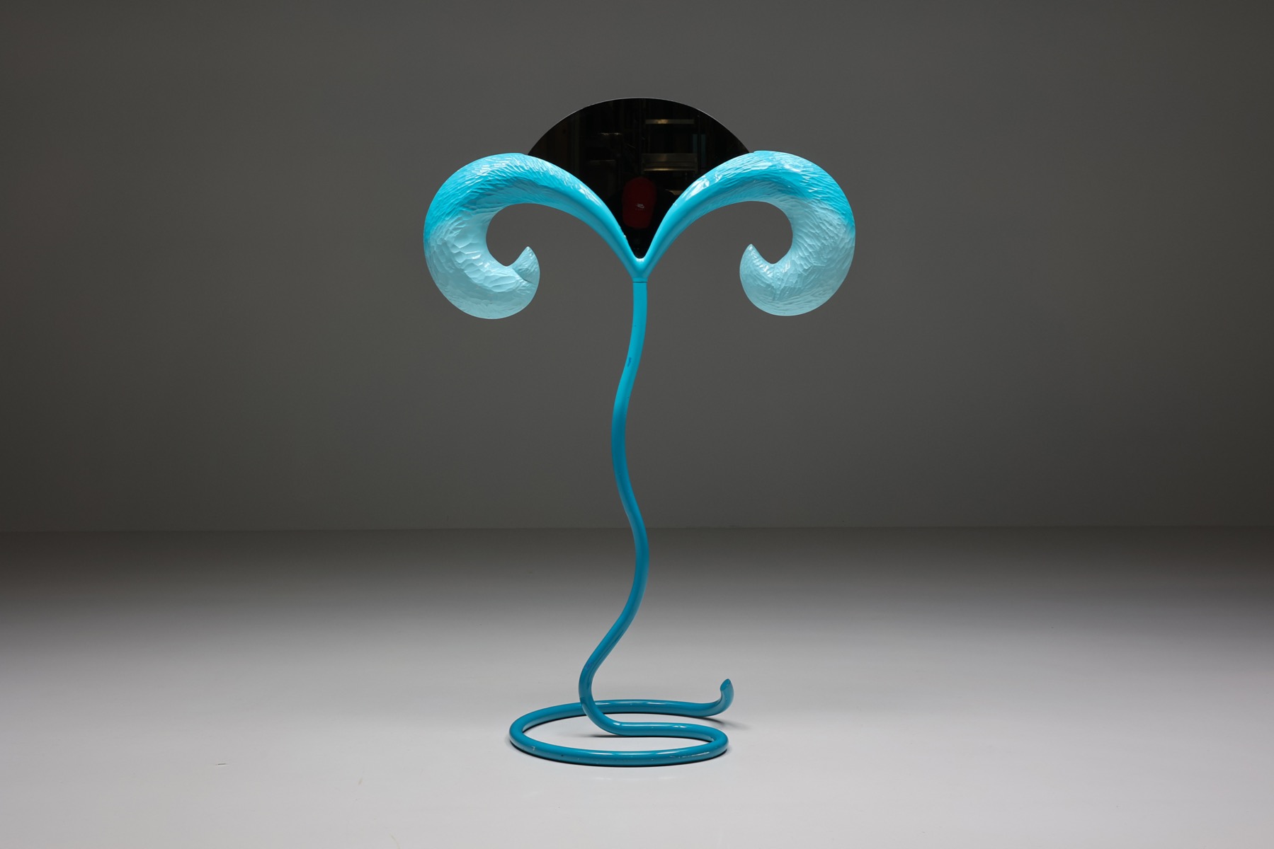 Sculptural standing mirror in postmodern design