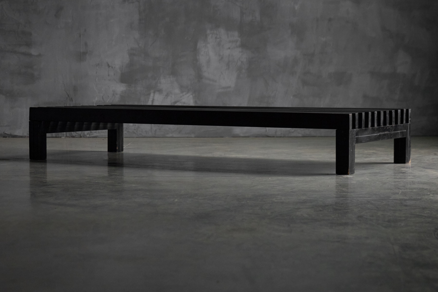 Slatted wood coffee table in mid century style