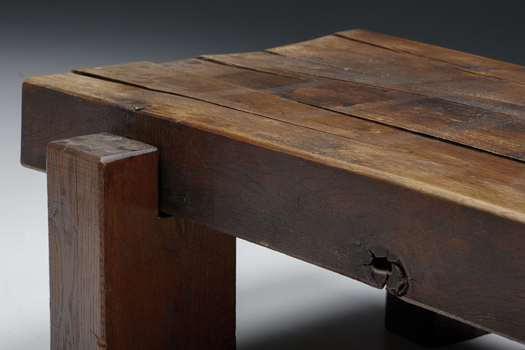 Solid wood brutalist coffee table in French design