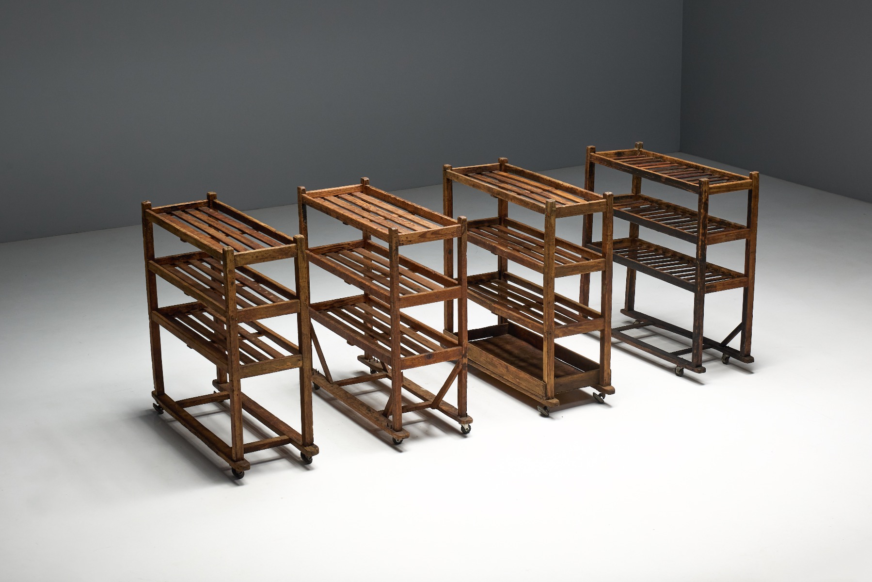 Timeworn bakery racks showing authentic use