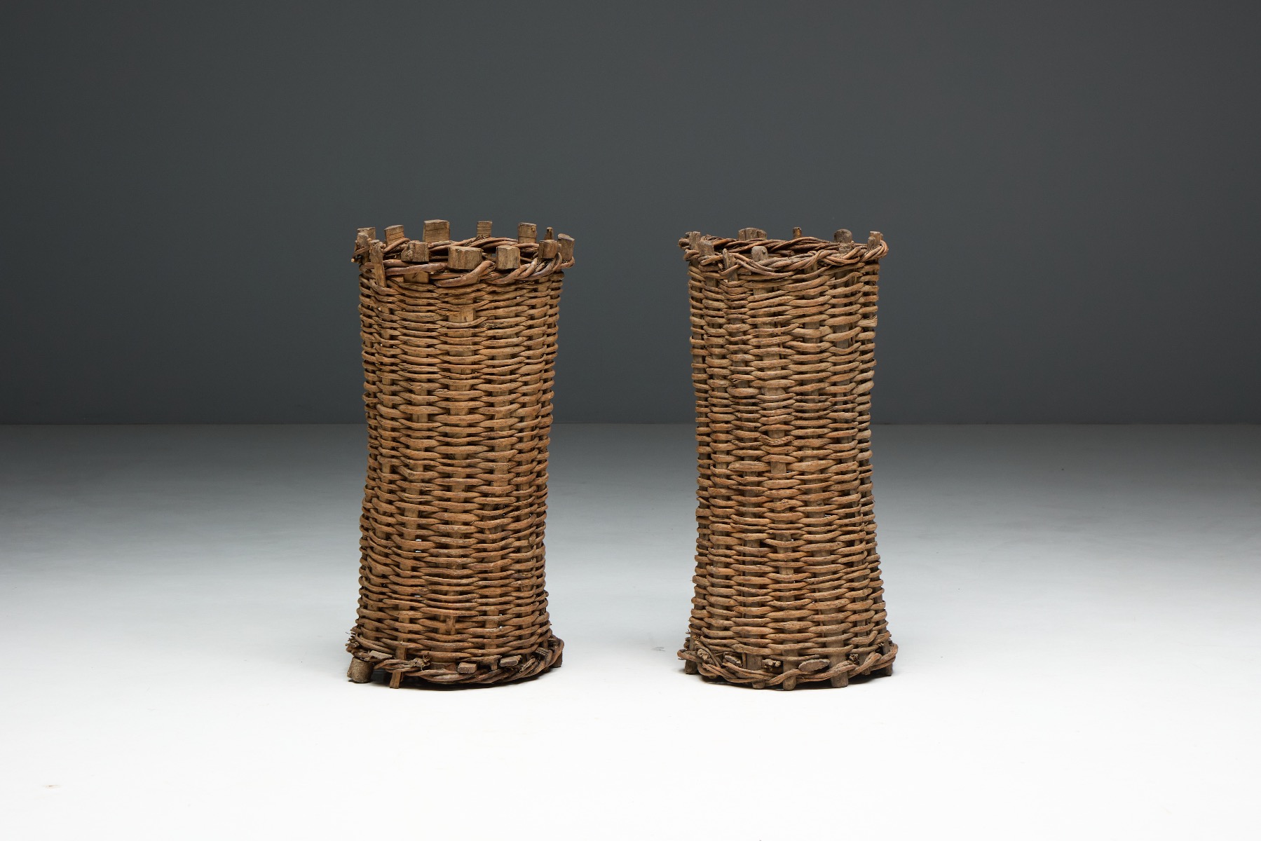 Timeworn handwoven basket with authentic patina