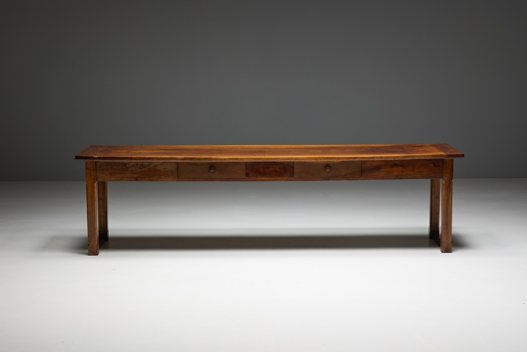 Traditional farmhouse dining table with rustic finish