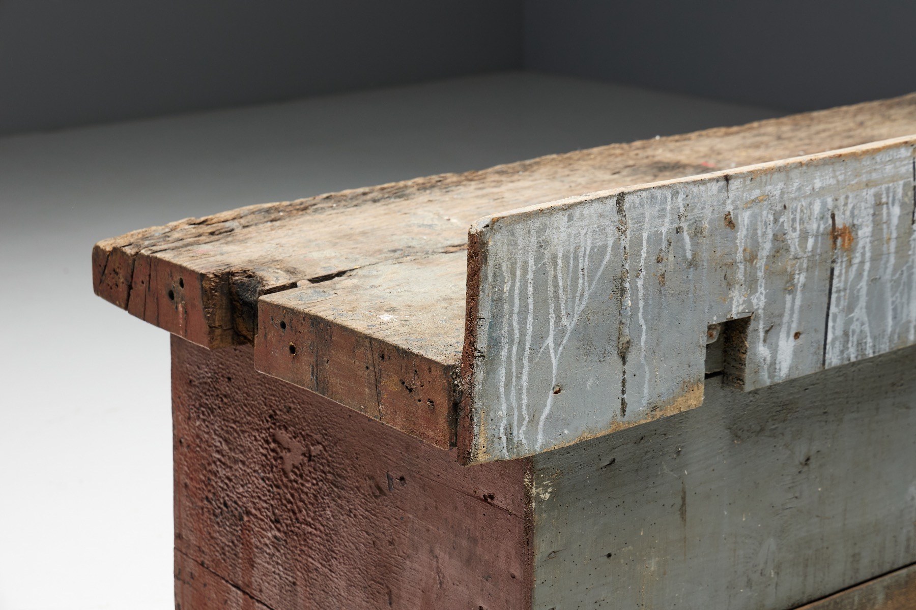 Traditional folk art wood workbench