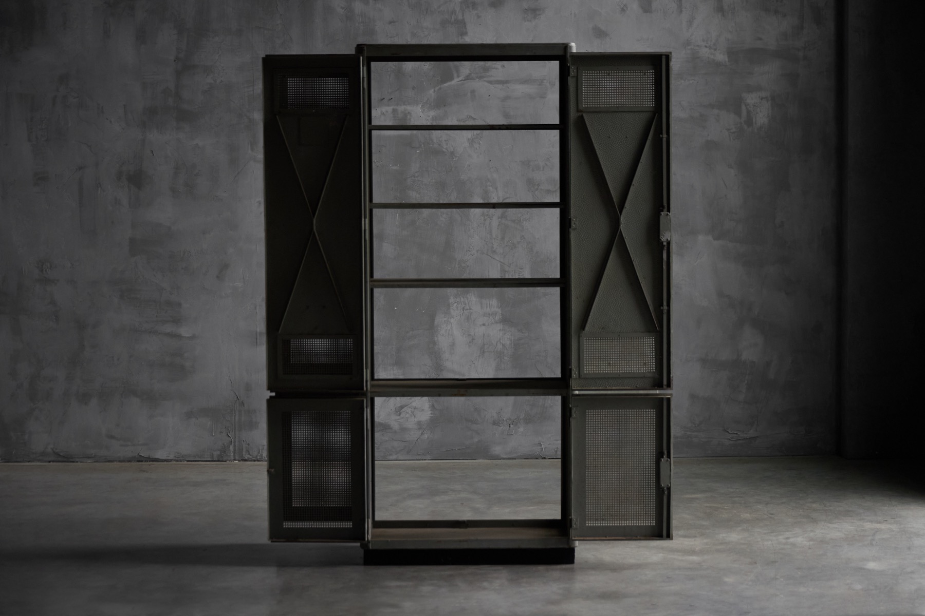 Vintage industrial steel cabinet with authentic patina