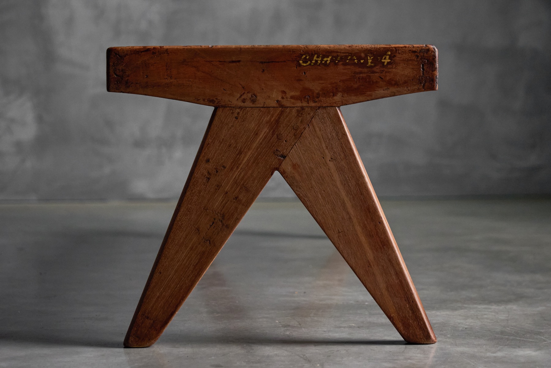 Vintage teak slatted bench from the 1950s