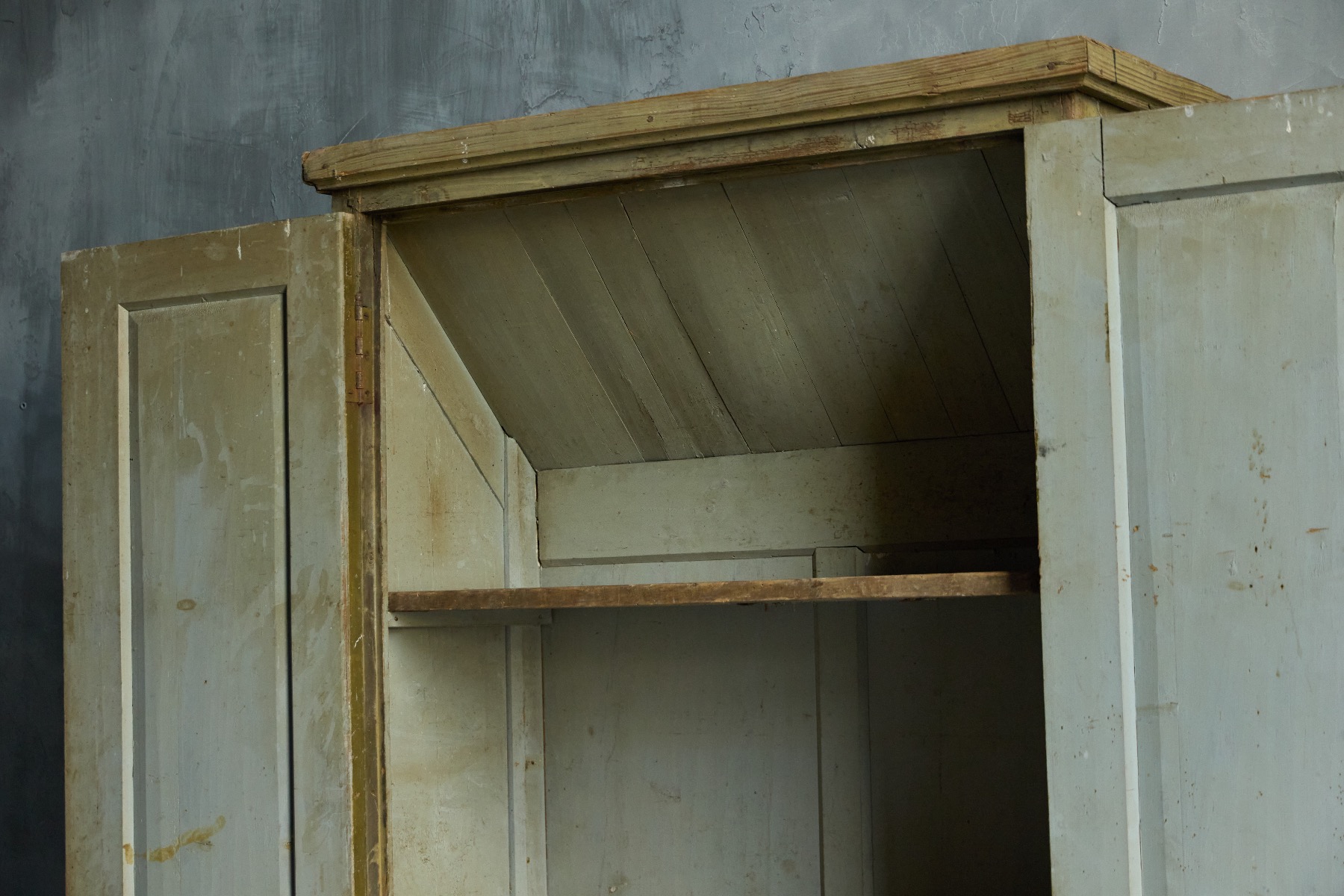 Weathered green country cupboard 19th century