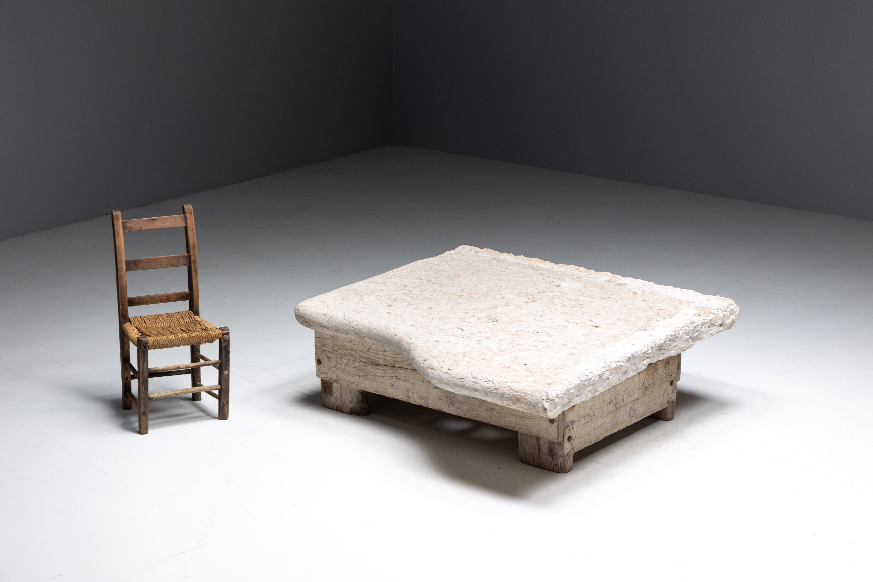 Aged stone primitive coffee tables