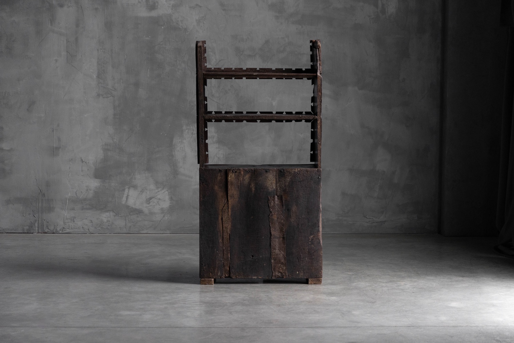 Aged wood art populaire cabinet with timeworn surface