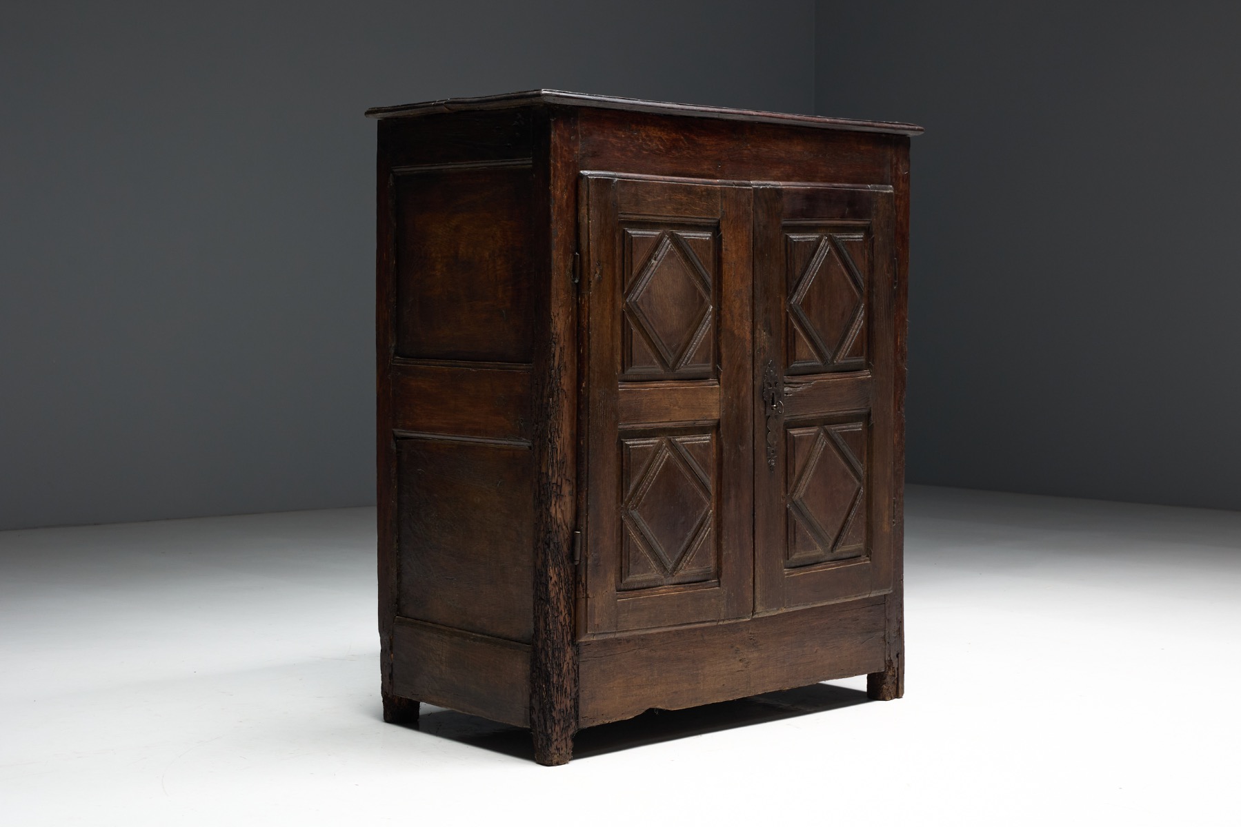 Aged wood folk art buffet with authentic wear
