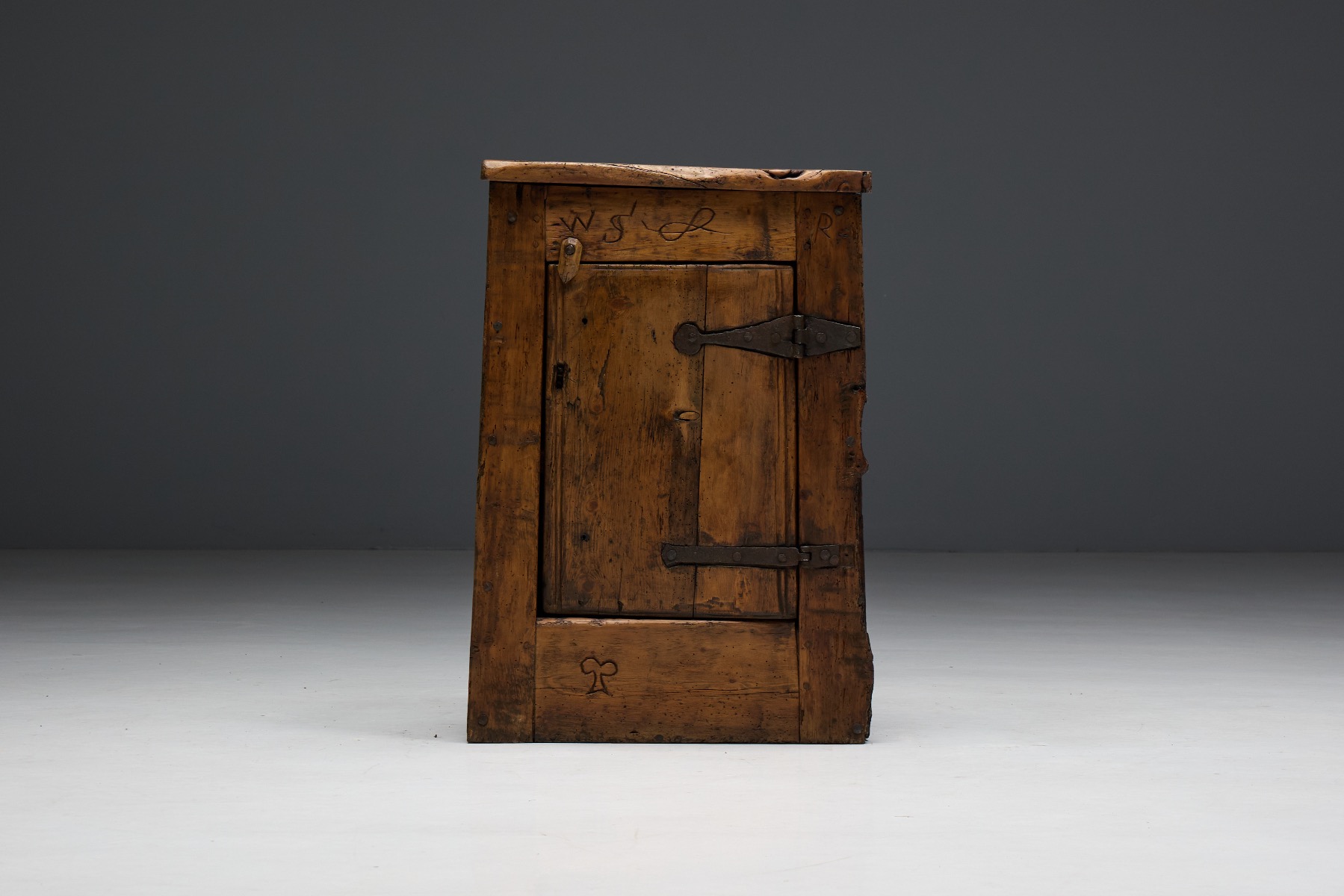 Aged wood folk art cabinet with authentic wear