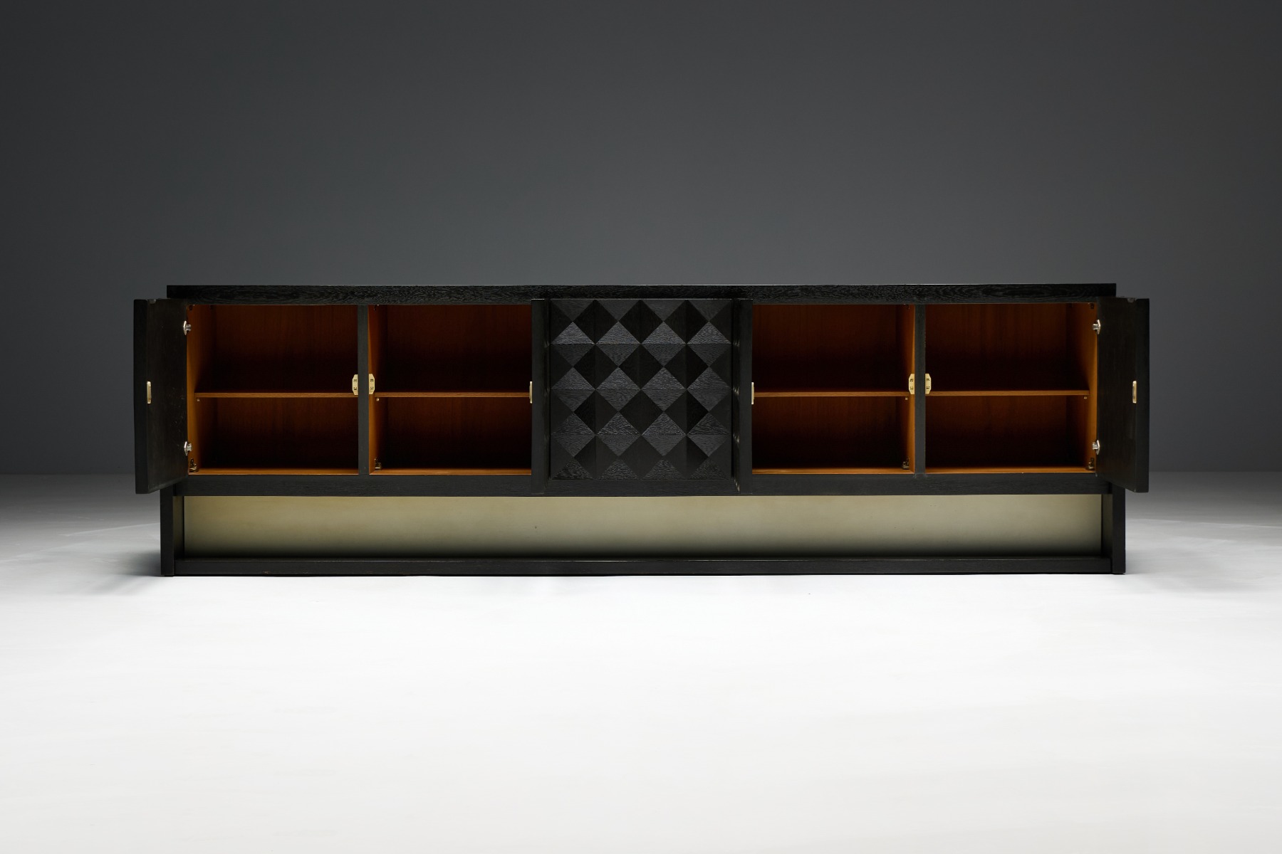 Architectural brutalist sideboard in stained oak