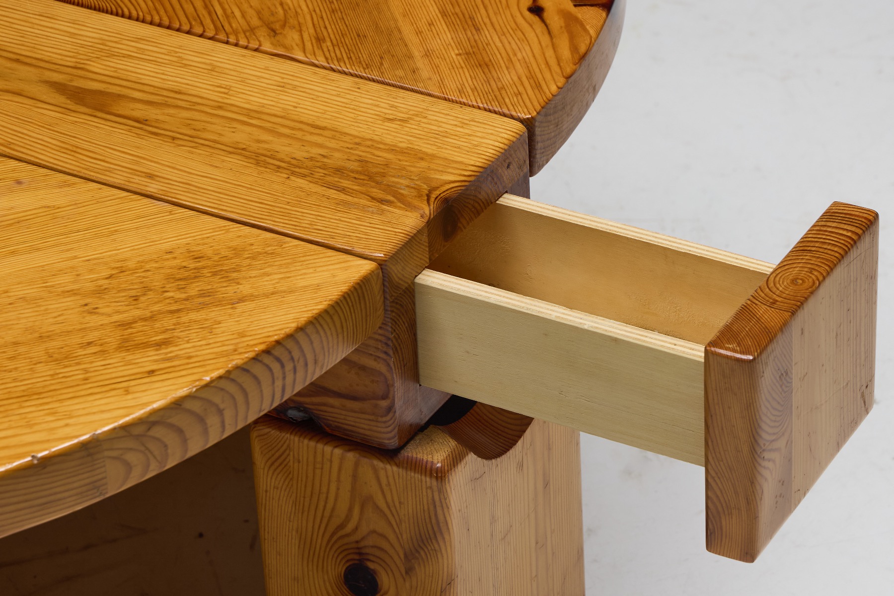 Architectural brutalist table in natural pine wood