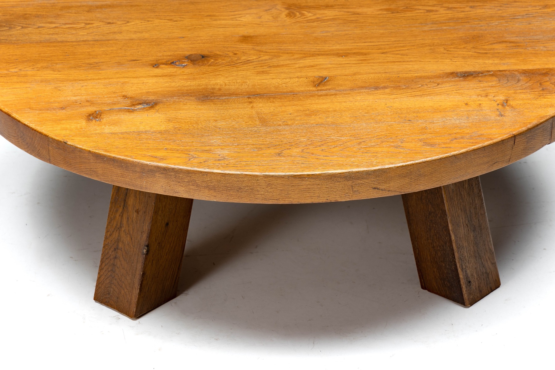 Architectural round coffee table in brutalist French style