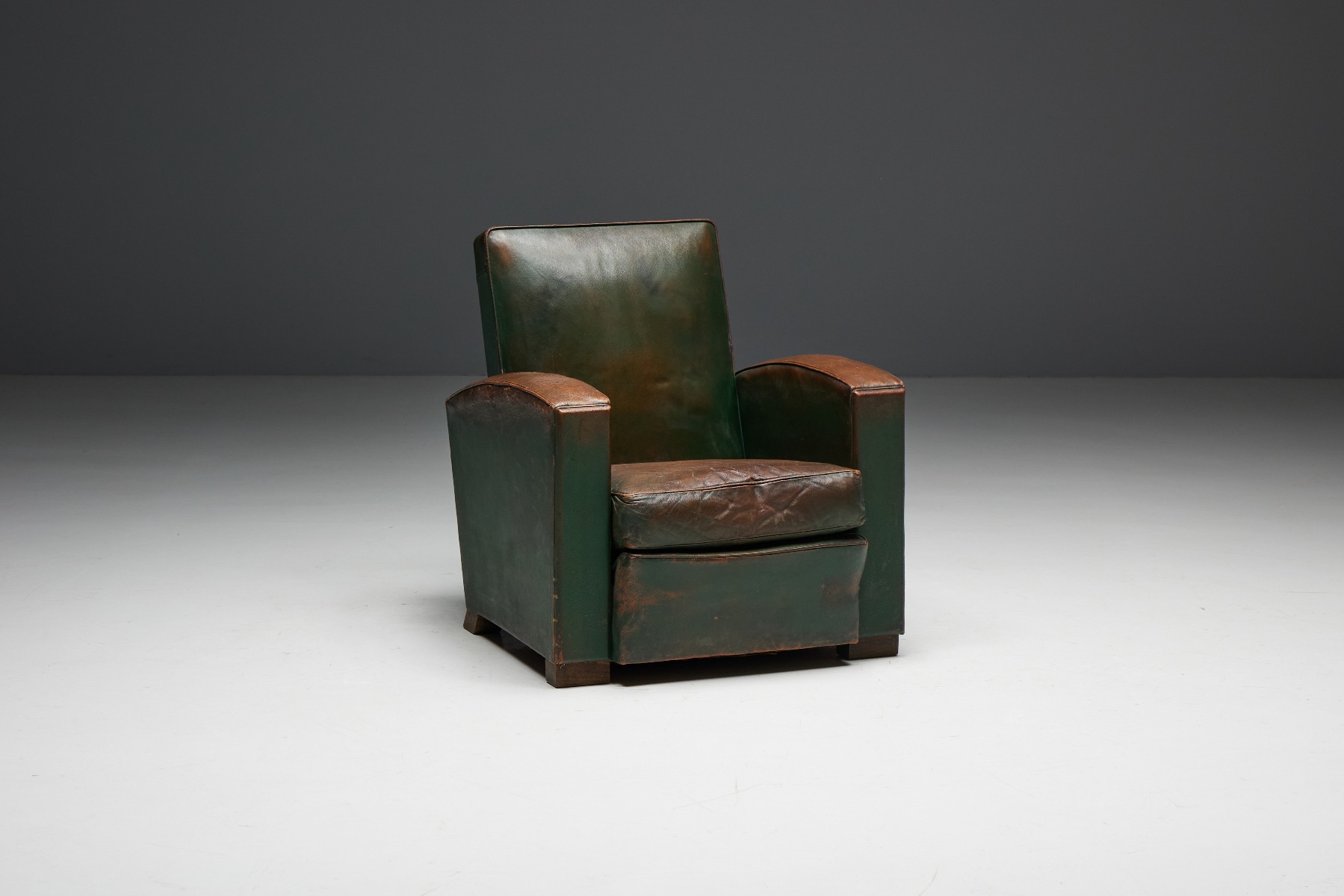 Art Deco brown leather club chairs