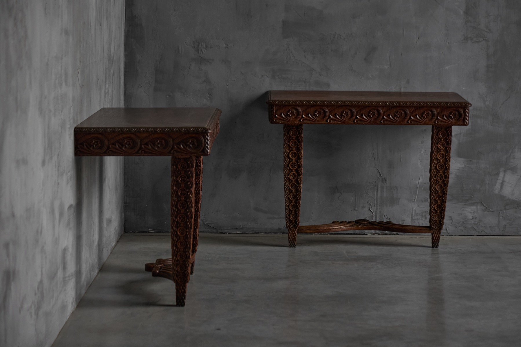 Carved wooden console table reflecting late 19th century design