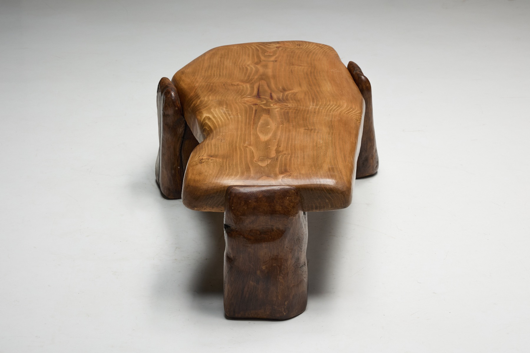Collectible brutalist coffee table with carved detailing