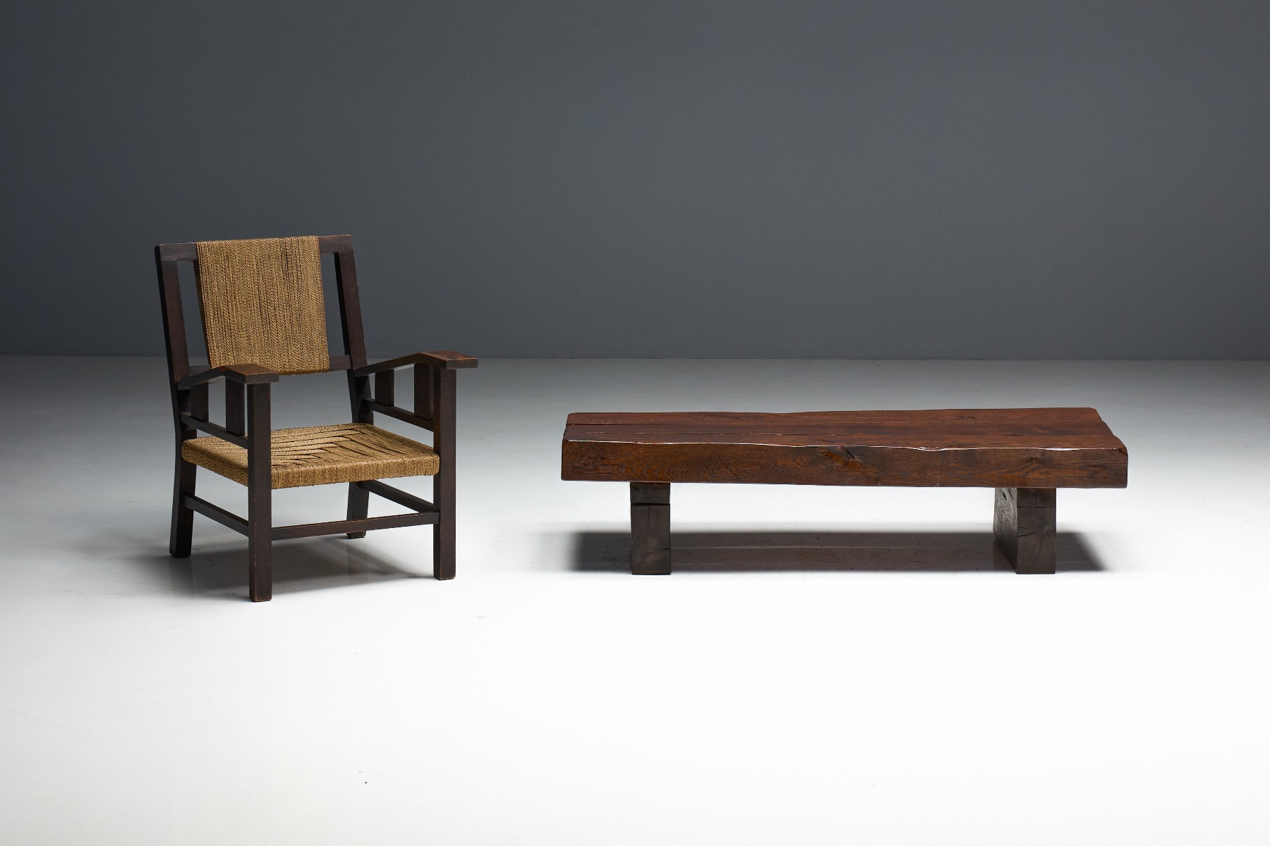 Early brutalist rectangular coffee table with minimalist design