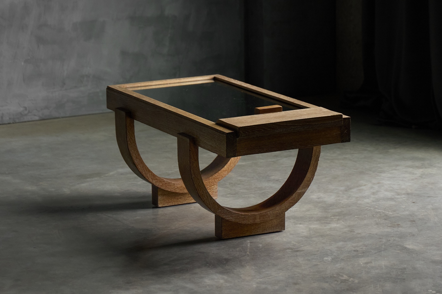 European Art Deco coffee table executed in cerused oak