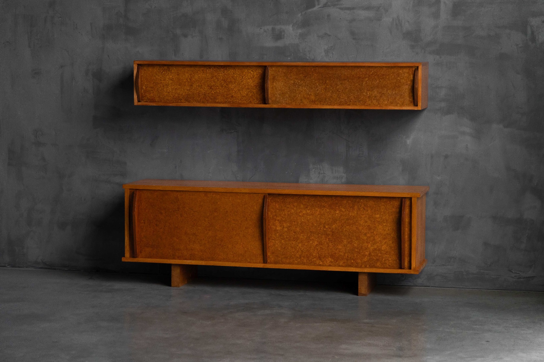 French modernist wall mounted shelf associated with Jean Prouvé atelier