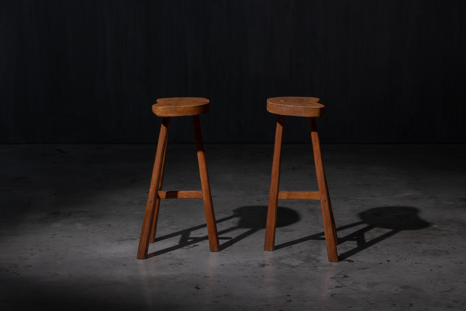 Gallery level 1950s rustic wooden bar stools
