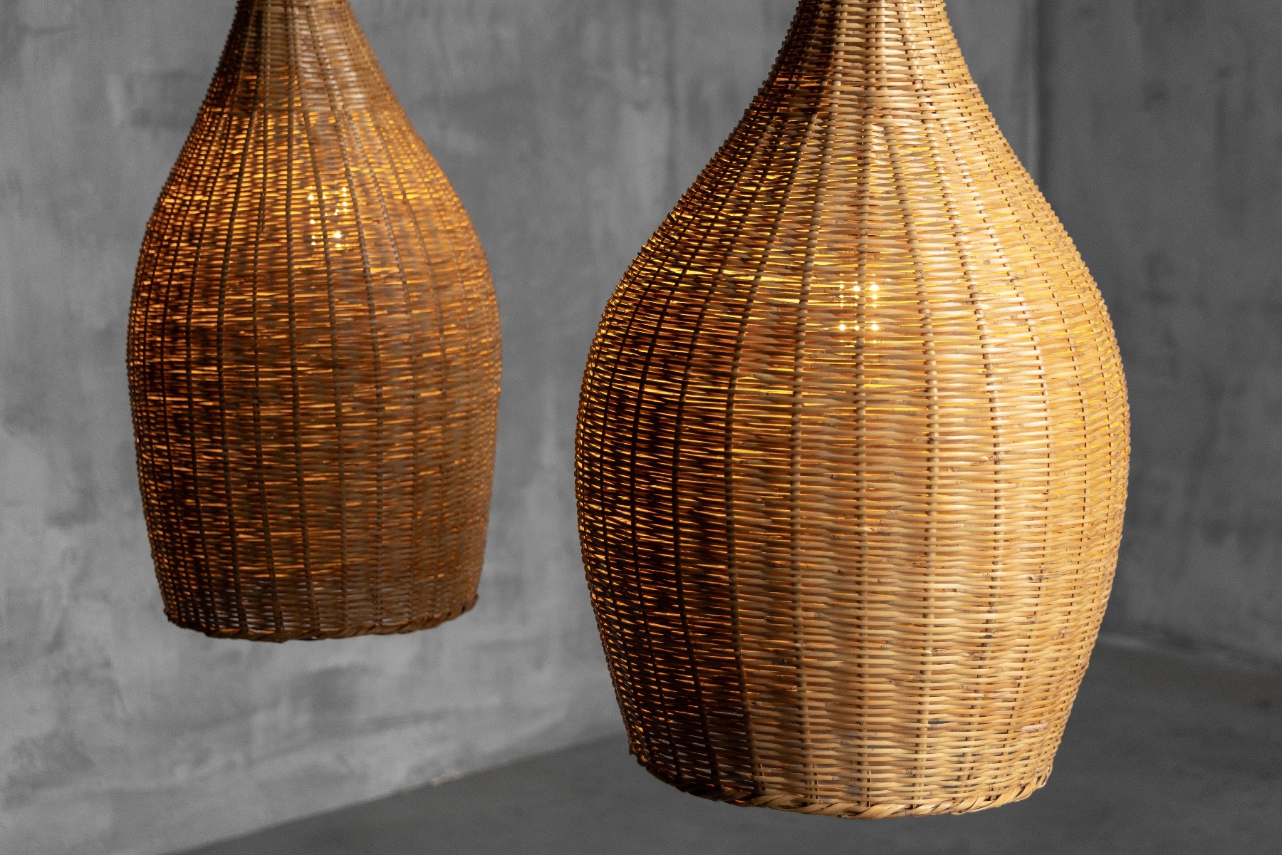 Handcrafted rattan pendant light with sculptural presence