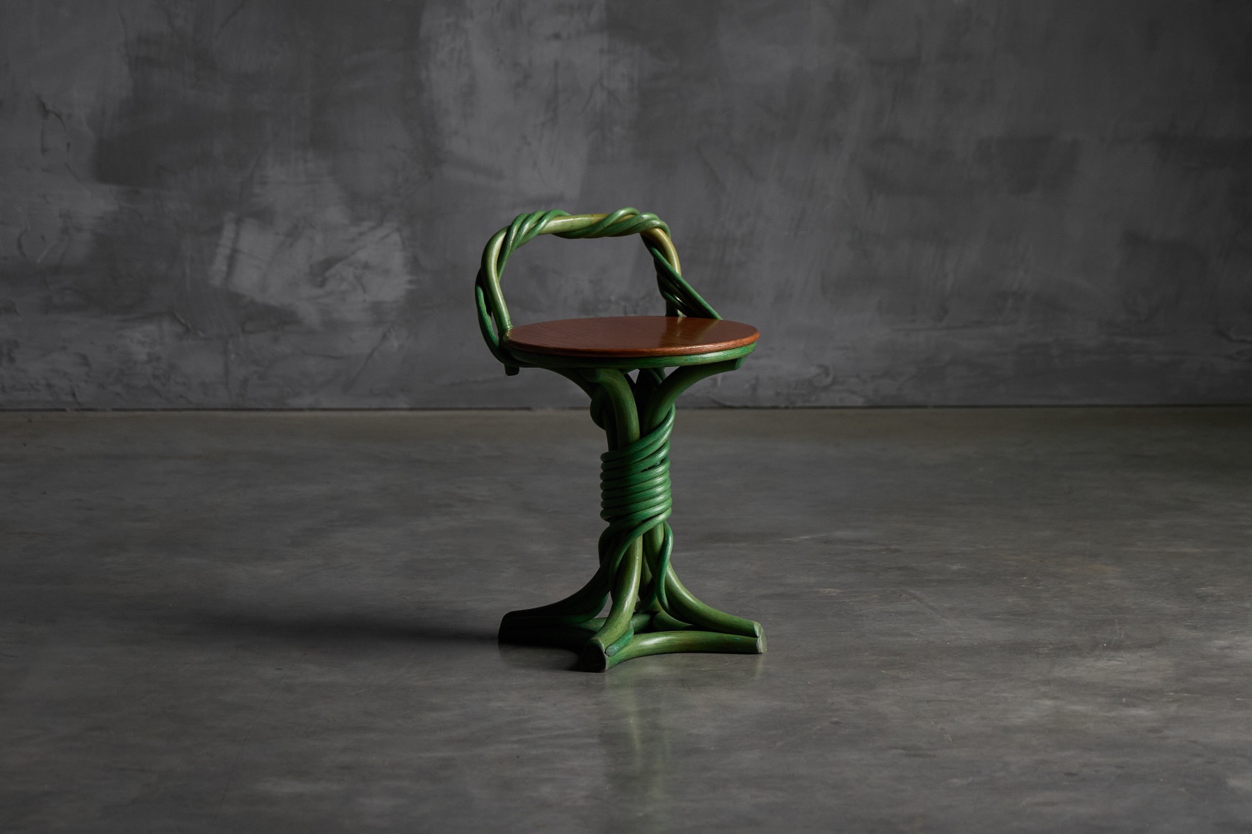 Handmade vine twist stool with sculptural presence