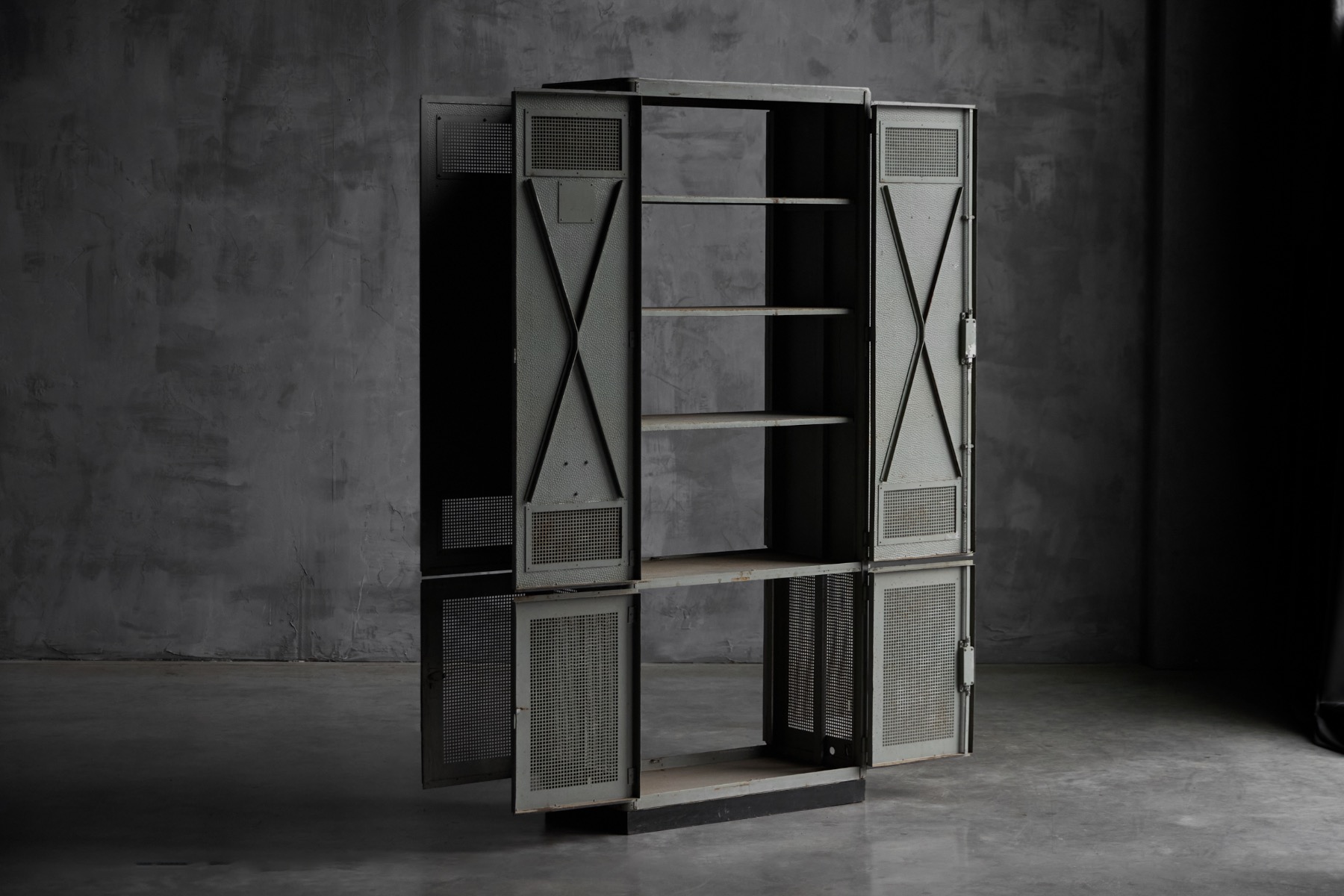 Industrial metal cabinet reflecting mid century industrial design