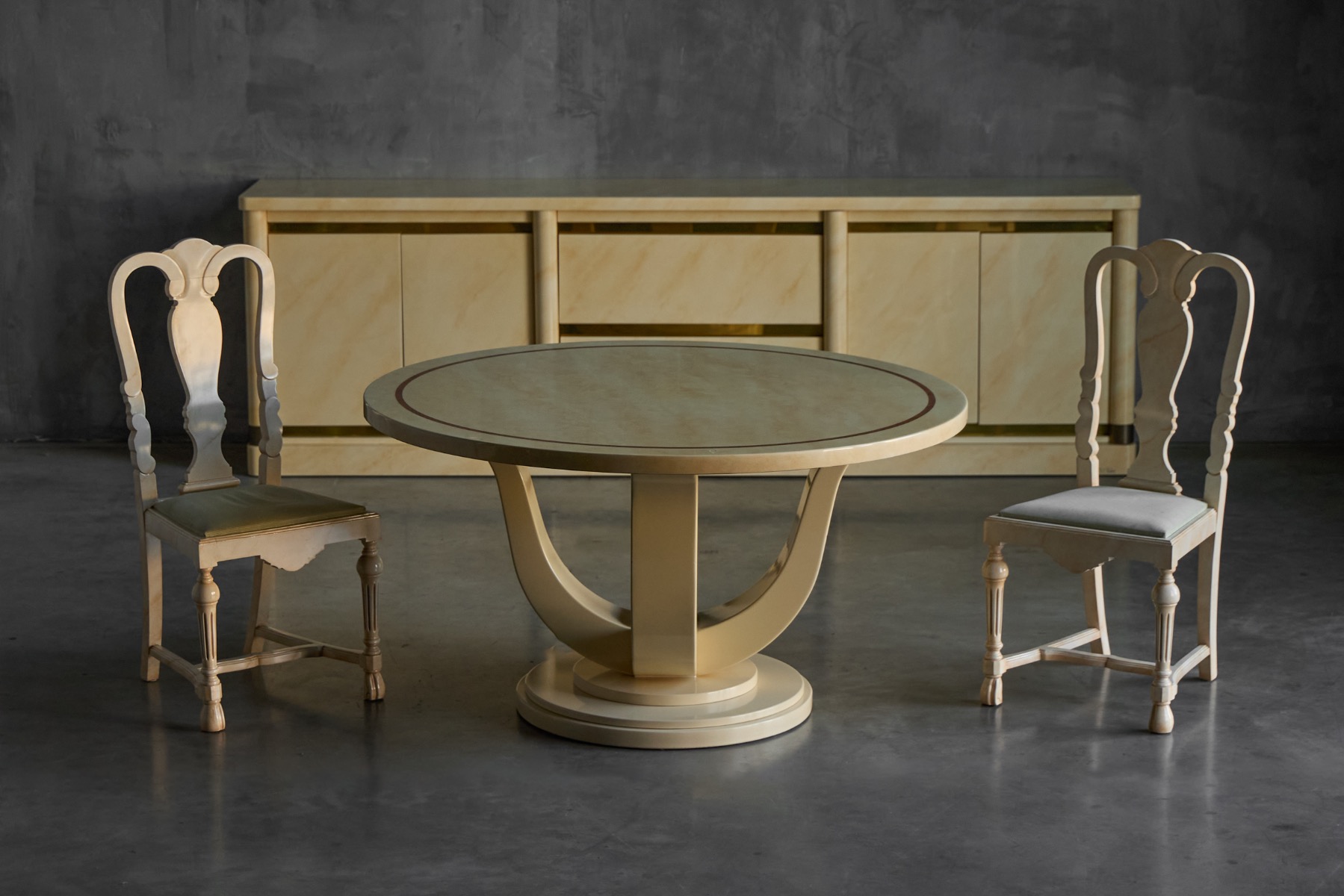 Modernist French sideboard with faux marble lacquered panels