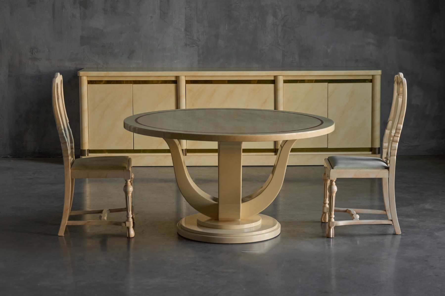 Modernist French table with faux marble lacquered surface