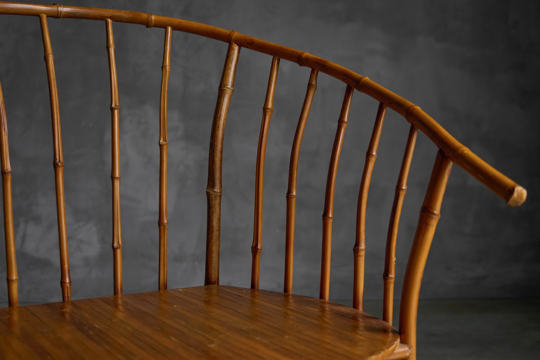 Natural bamboo armchair reflecting wabi sabi aesthetics