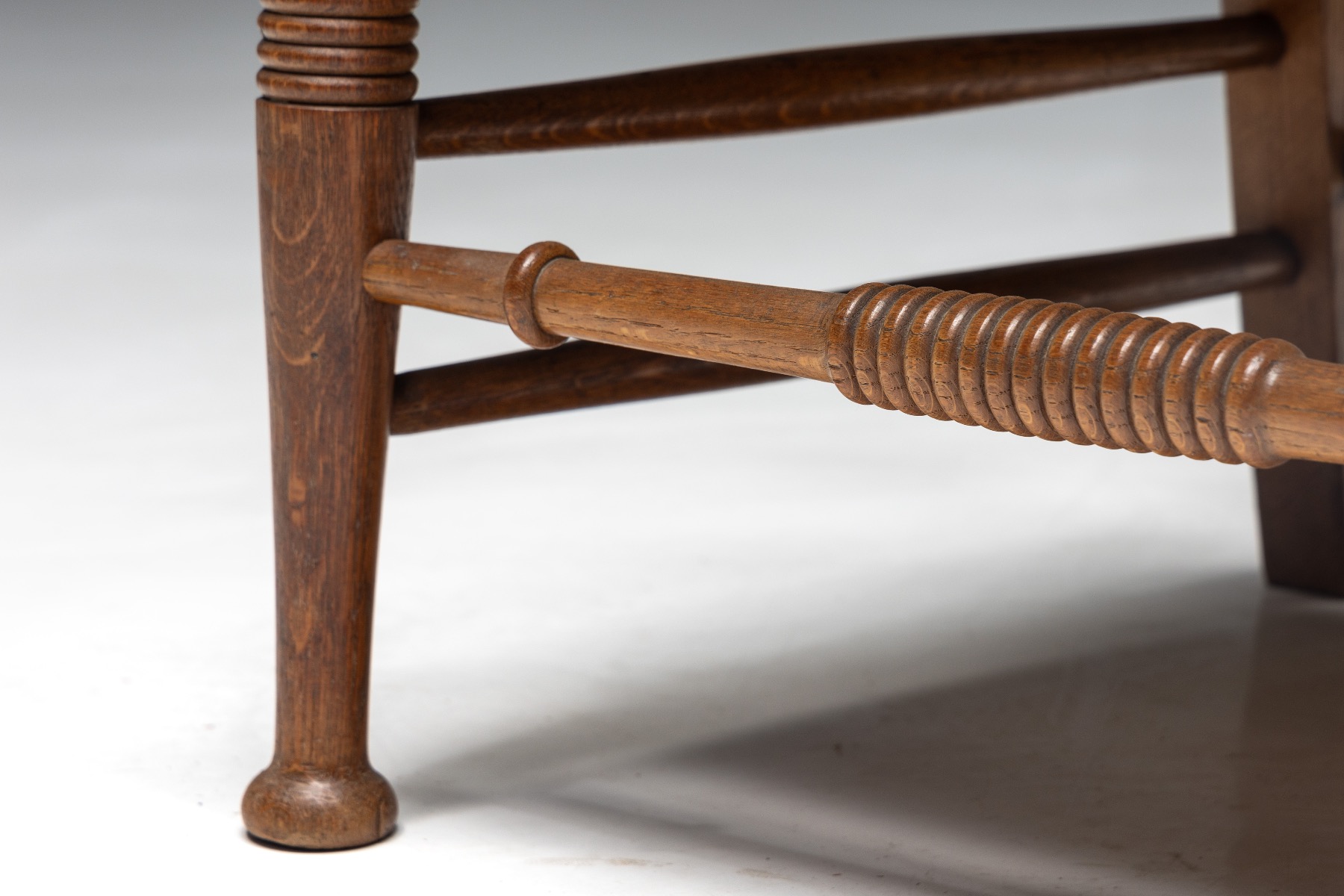 Solid oak armchair with straw antique furniture piece