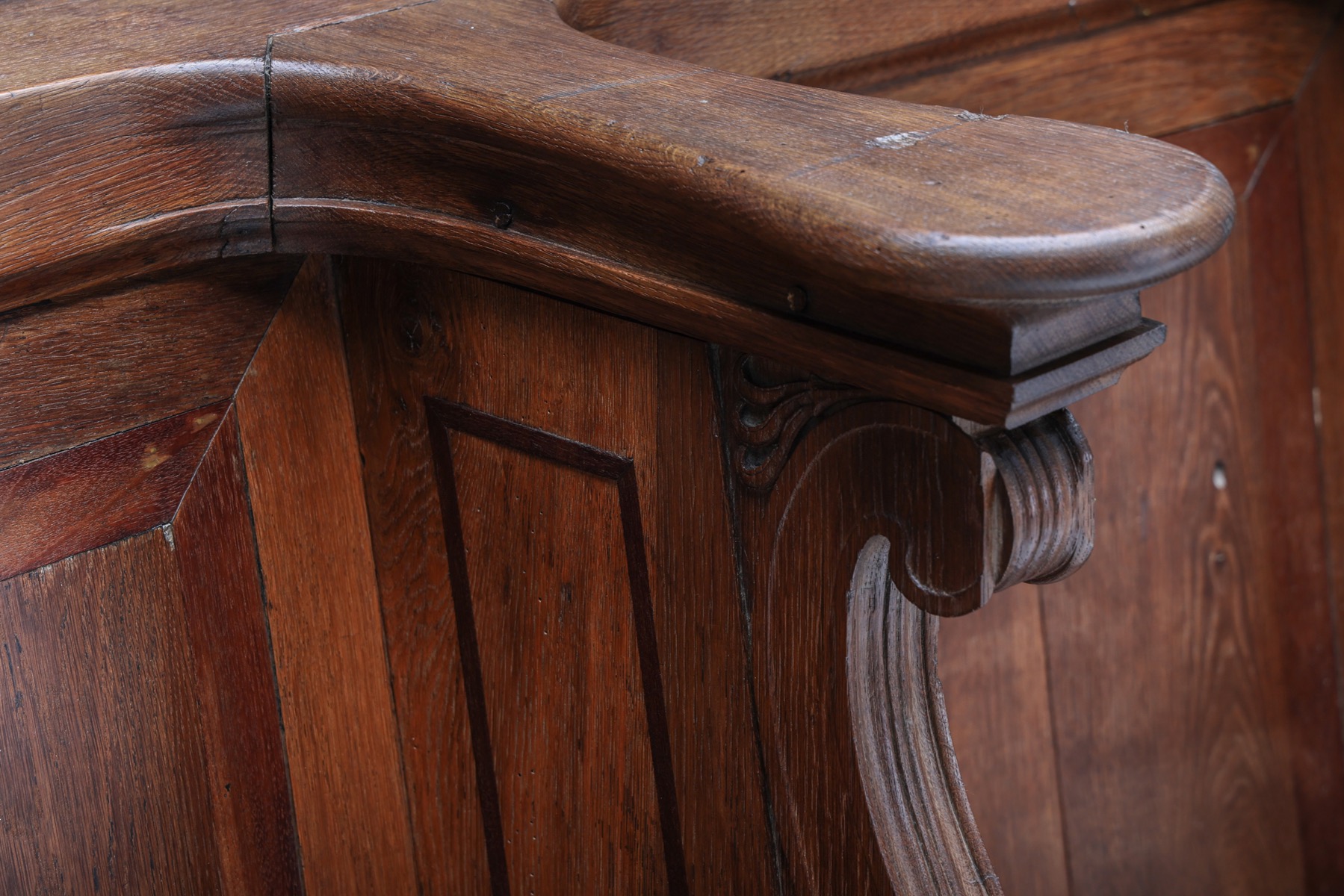 Solid oak church pews Flemish antique furniture piece