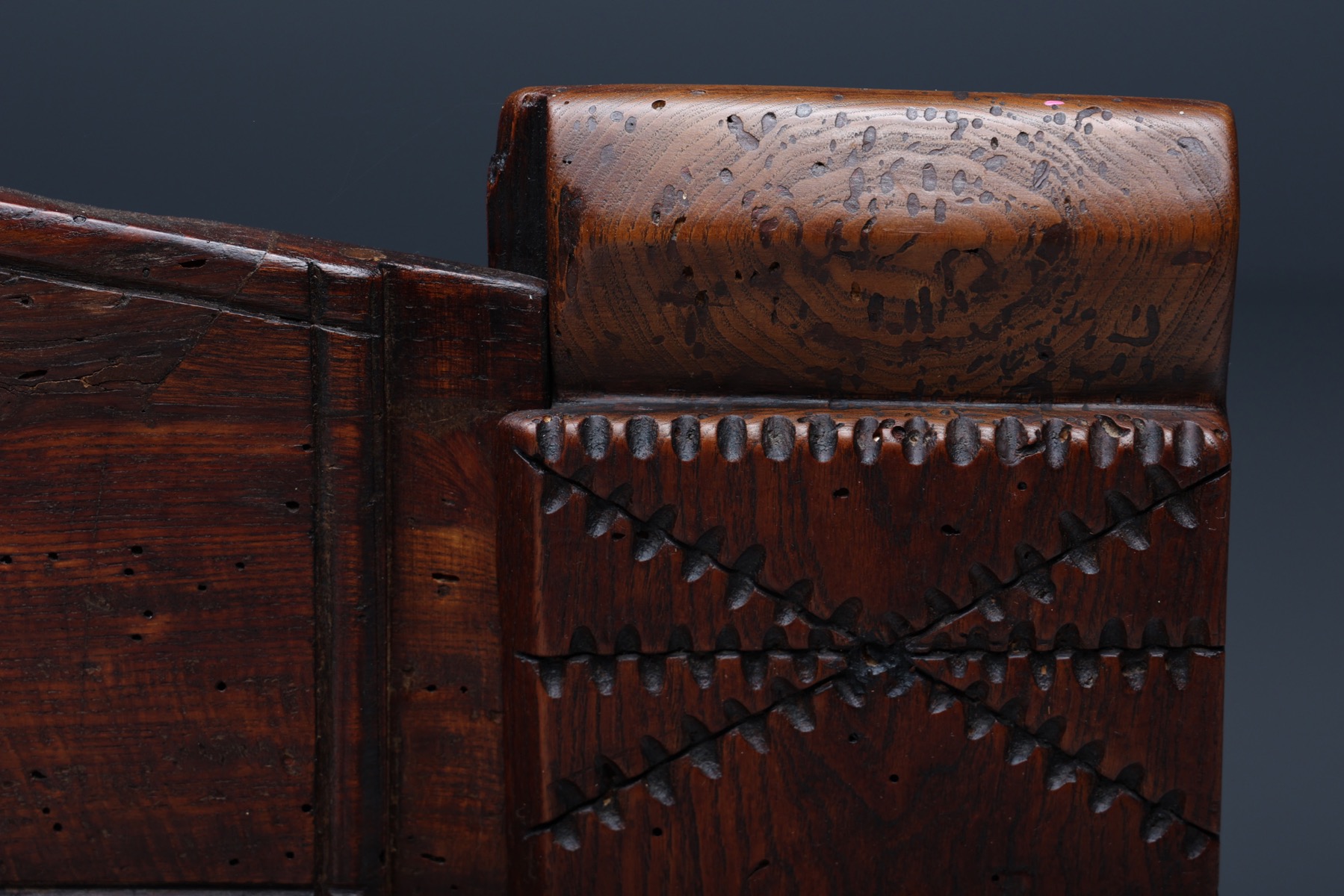 Solid wood carved bench with storage antique piece