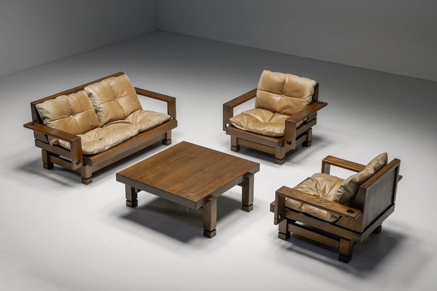 Timeless French square coffee table in wood design